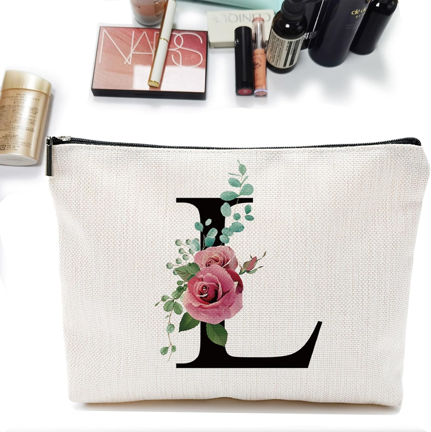 Initial A-Z Personalized Letter Makeup Bag, Monogrammed Bridesmaid Gifts/Presents Cosmetic Bag, Portable Stationery Storage Organizer Pouch, Friendship Love Travel Makeup Bags - Image 3