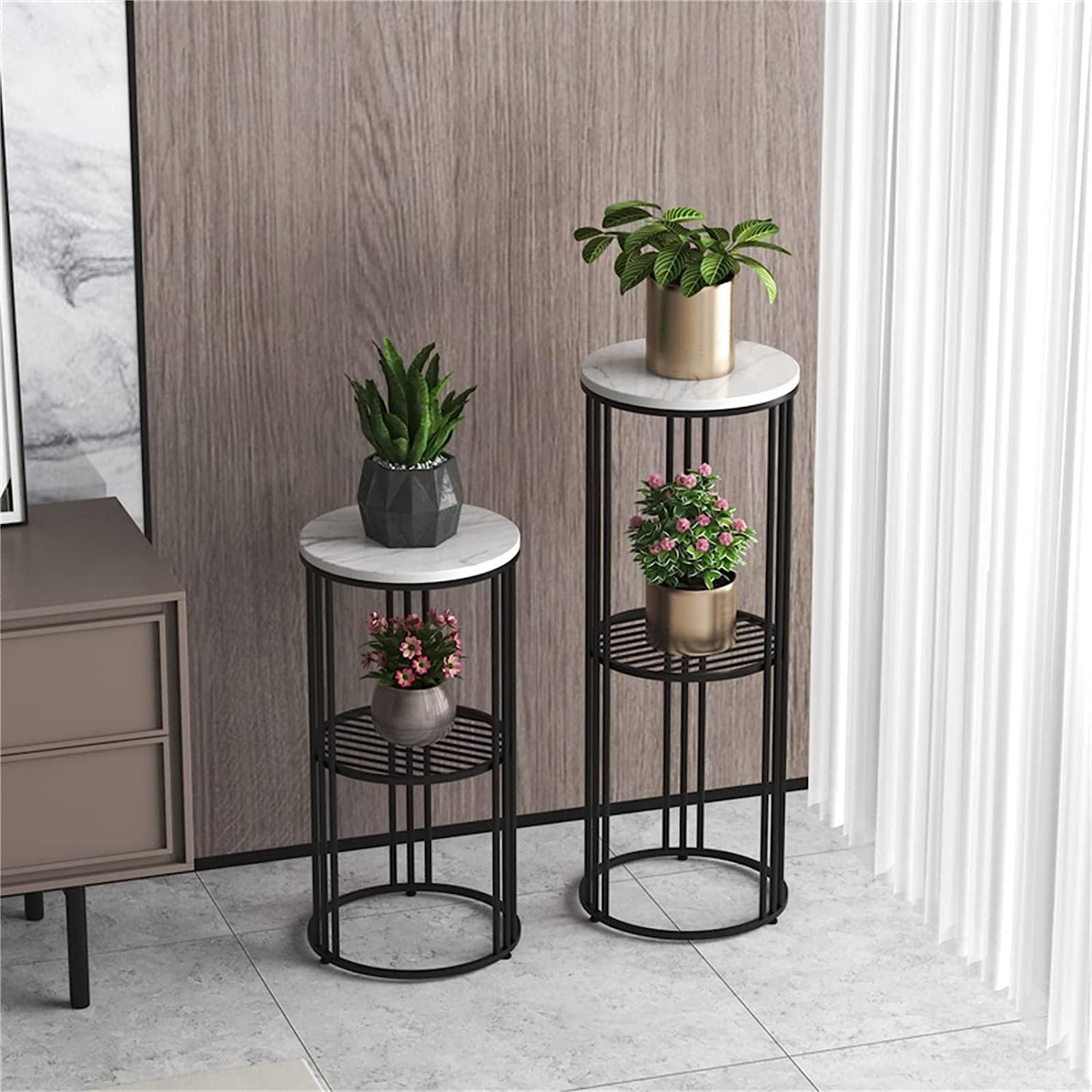 Aimery Office End Table 2-Layer Side Table, Metal Sofa Table with Mesh Shelf, Artificial Marble Table Top, Plant Shelf for Apartment Florist Tea Room (Color : A, Size : 30 * 30 * 60CM)