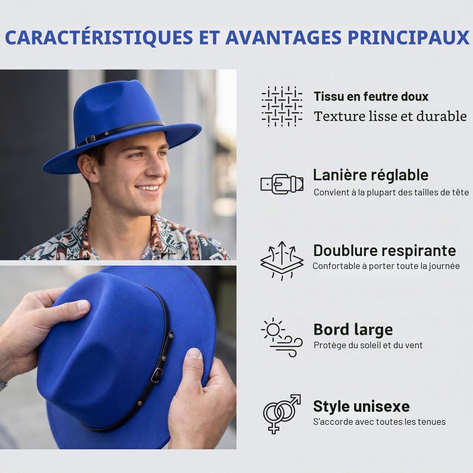 Upstore Chapeau Fedora classique en laine avec boucle de ceinture en feutre à large bord pour femme (rouge vin)
