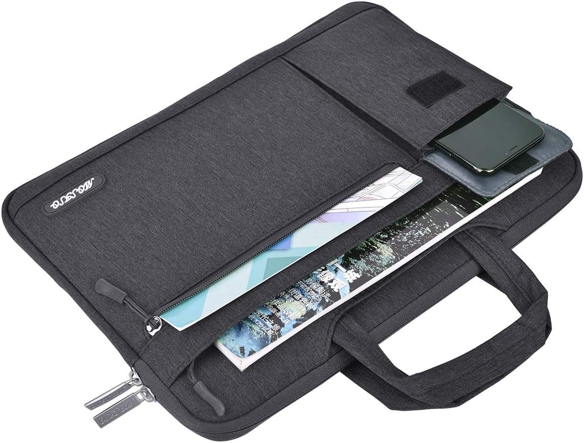 MOSISO Laptop Shoulder Bag Compatible with MacBook Pro/Air 13 inch, 13-13.3 inch Notebook Computer, Polyester Flapover Briefcase Sleeve Case, Black: Computers & Accessories