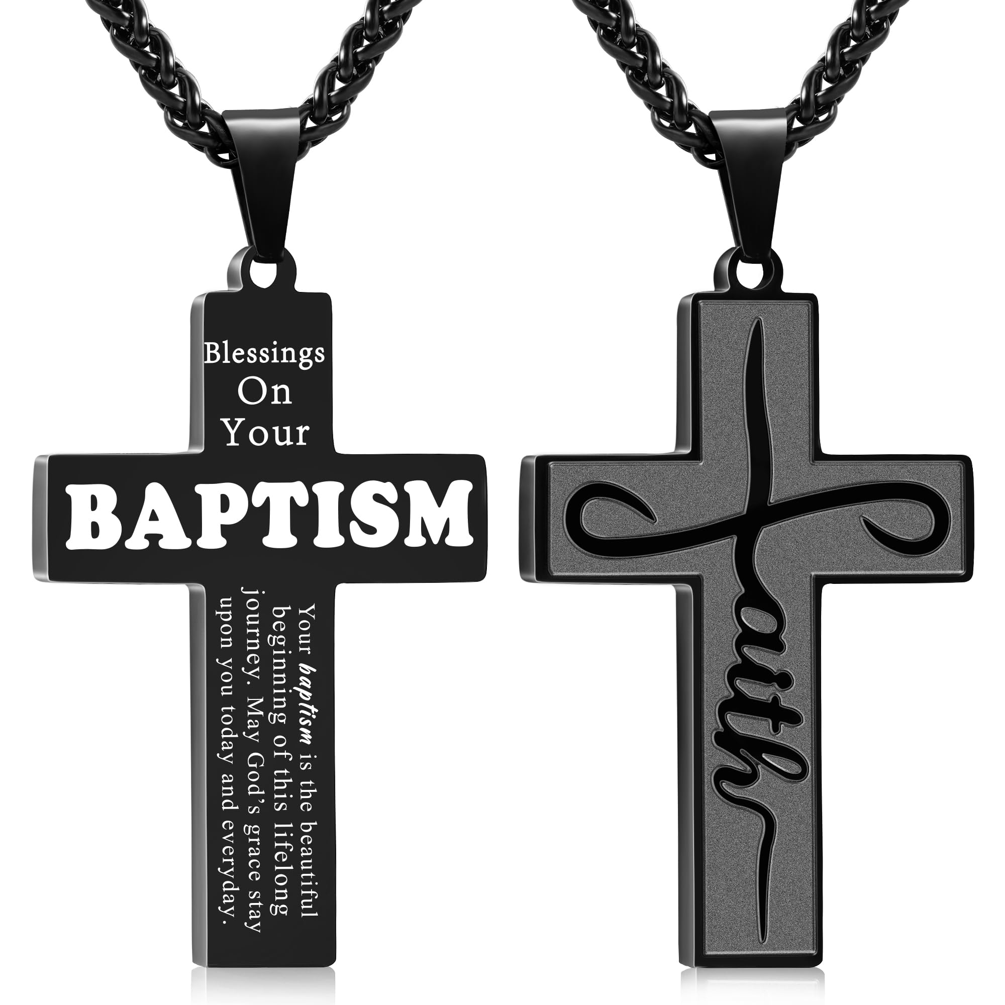 Gnamy Faith Cross Necklace for Men Boys, Stainless Steel Cross Chain Pendant Necklace, Inspirational Bible Verse Christian Religious Easter Gifts