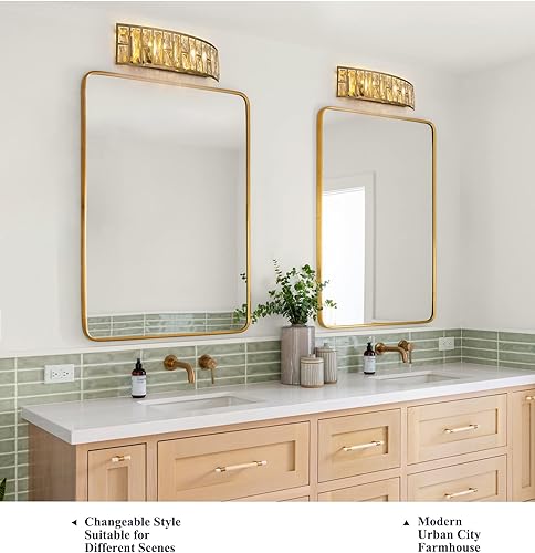 Miniatura 6 de Lámpara de tocador de baño de 24 pulgadas, moderna luz de cristal sobre el espejo, lámpara de pared dorada adecuada para bombilla G9 (dorado, 24