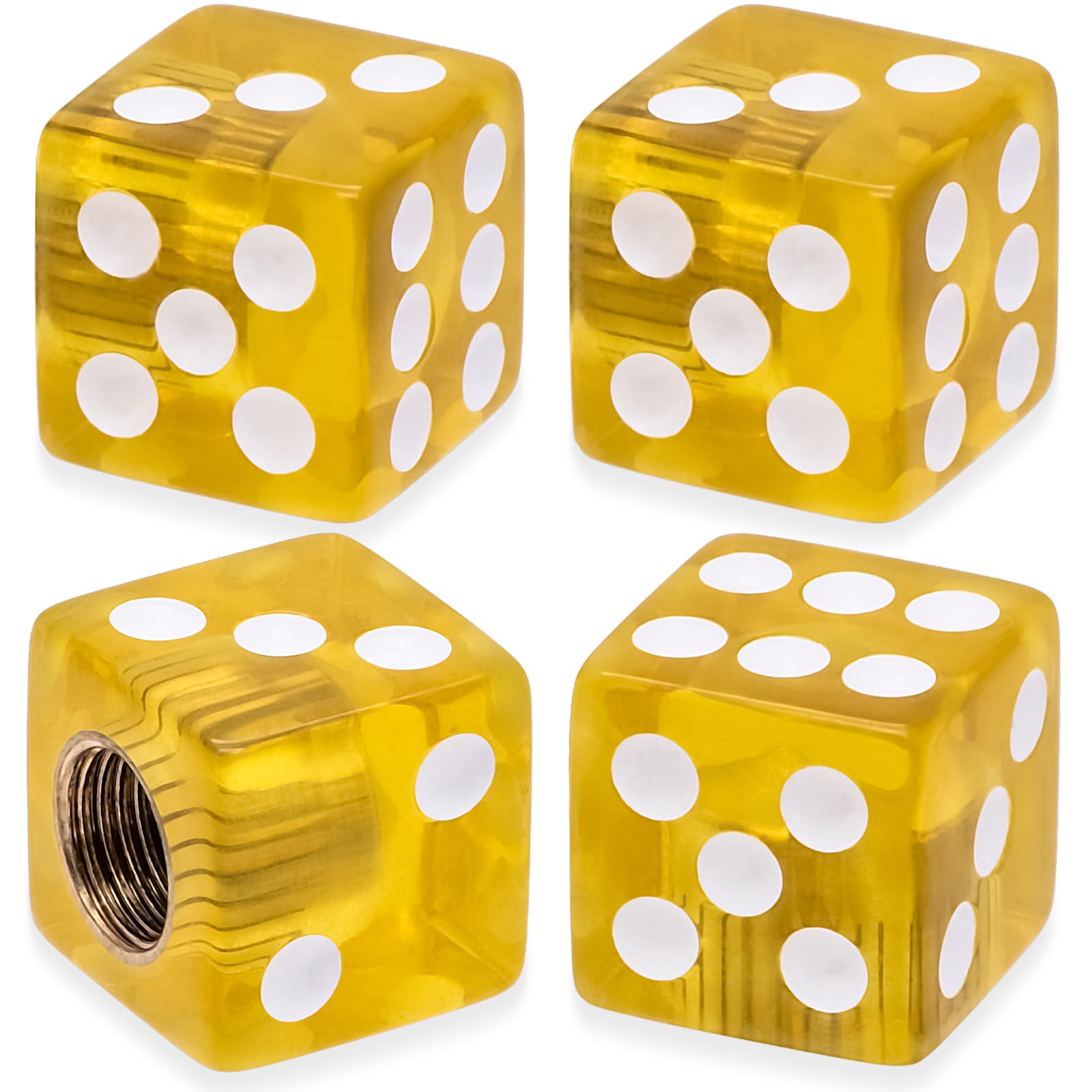 MEAJOO 4PCS Dice Shape Tire Valve Stem Caps, Universal Copper Core Dustproof Tire Valve Stem Covers for Cars, SUV, Trucks, Bikes, Motorcycles,