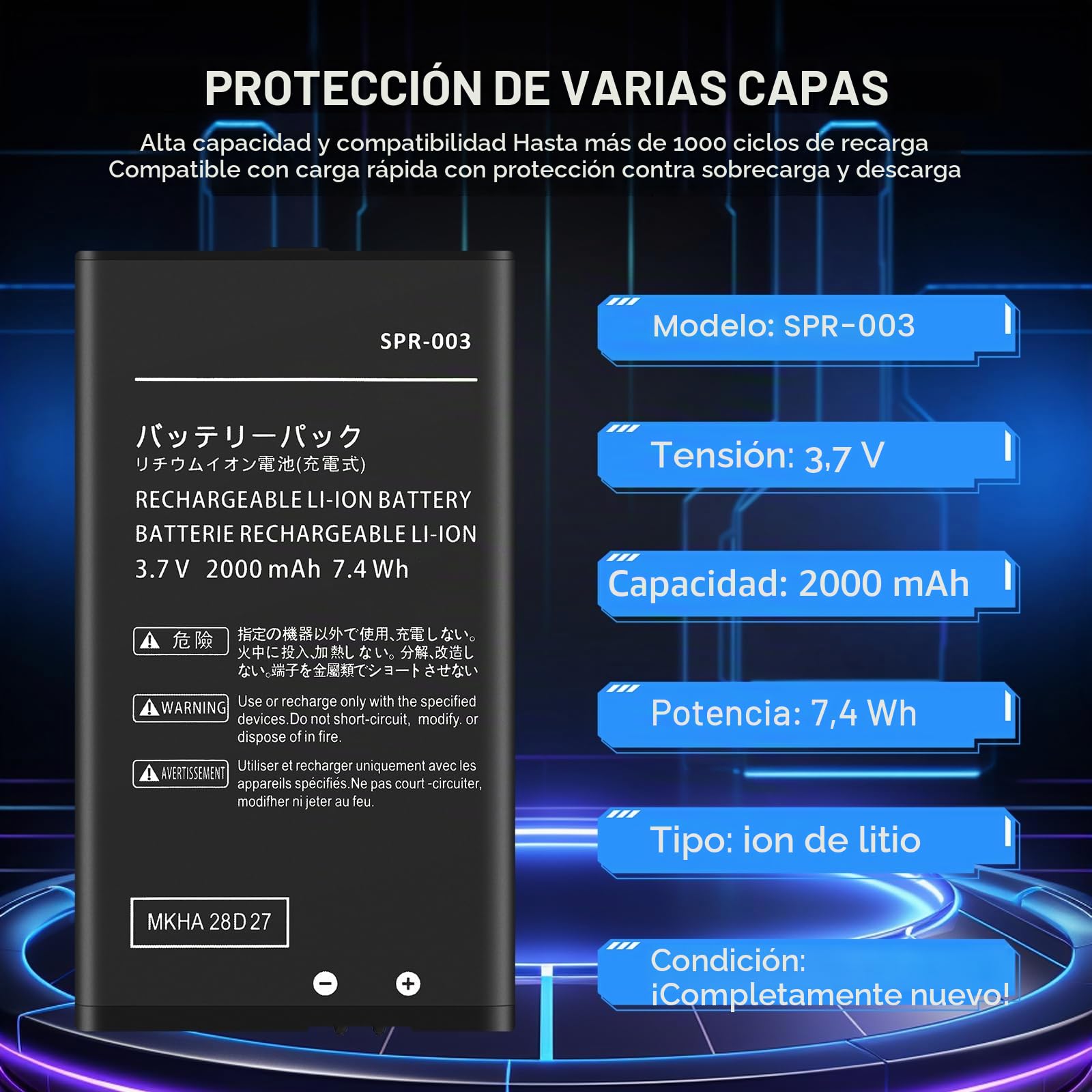 SPR-003 Batería para Nin-tendo 3DS XL/New 3DS XL/ 3DS LL/New 3DS LL | 2026 Upgraded Batería de repuesto Switch Game Console with Repair Tool Kit 2000mAh 3,7V