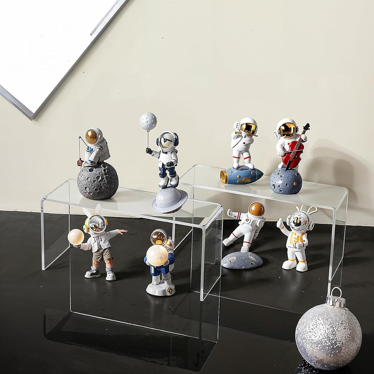 4 Pack Acrylic Risers Display Stands, Display Stands for Collectibles, Clear Acrylic Shelf for Show Decor, Toys, Cupcake (9.4 x 3.1 x 4.3 inches)