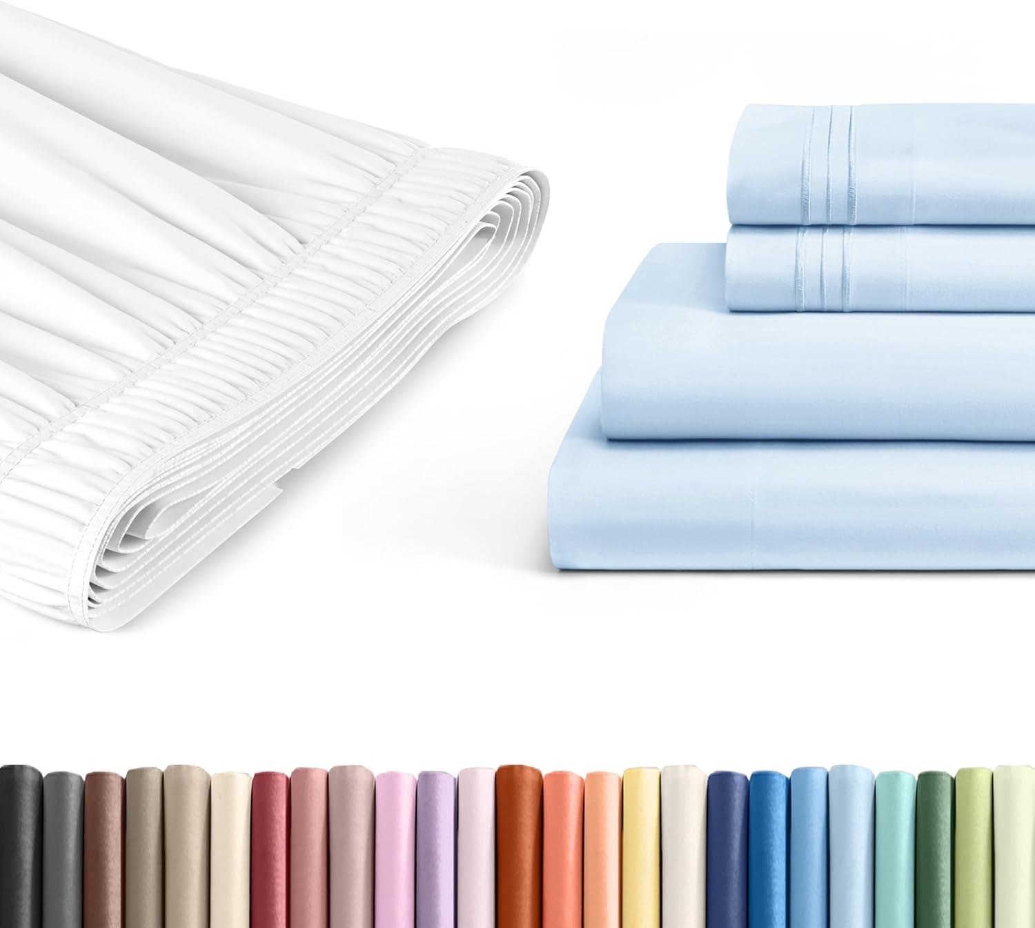 4 Piece Twin Sky Blue Bed Sheet Set + White Adjustable Bedskirt with 15" Drop Bundle - Hotel Luxury Quality Sheets with 16 inch Deep Pockets - Easy-Fit - Cooling, Extra Soft & Wrinkle Free - Oeko-Tex