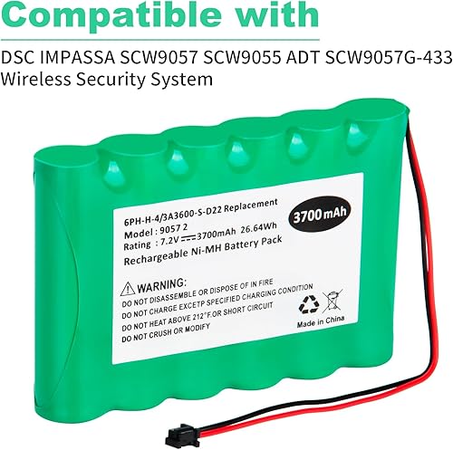 Miniatura 3 de Batería de repuesto para DSC IMPASSA SCW9057, PN 6PH-H-43A3600-S-D22 ADT DSC IMPASSA 9057 SCW9055 SCW9057 BH7236-SS 17000145 17000152 Sistema de