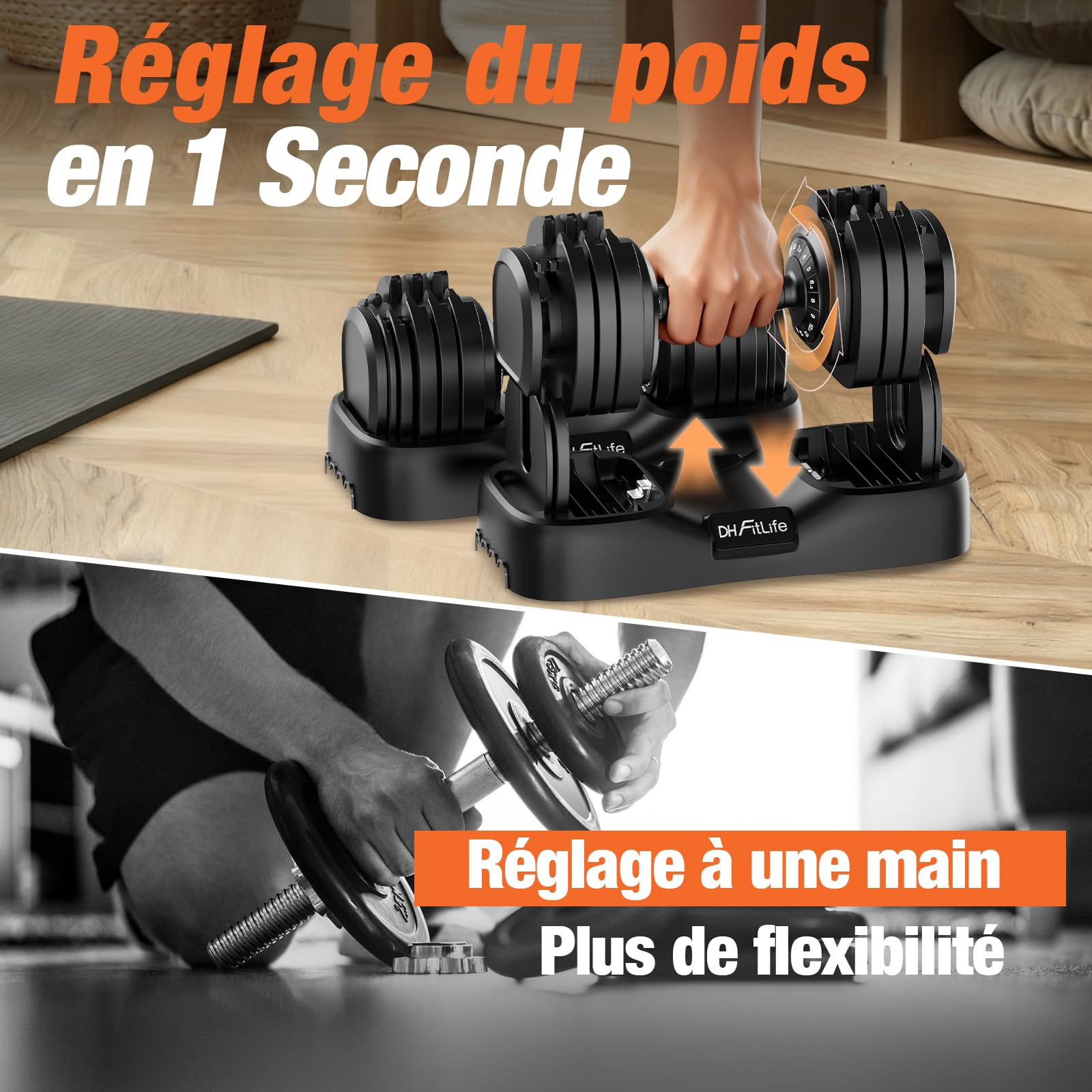 DH FitLife 2026 – Nouveau set d’haltères réglables 2,5 à 25 kg, 18 niveaux, avec disques, pour hommes et femmes