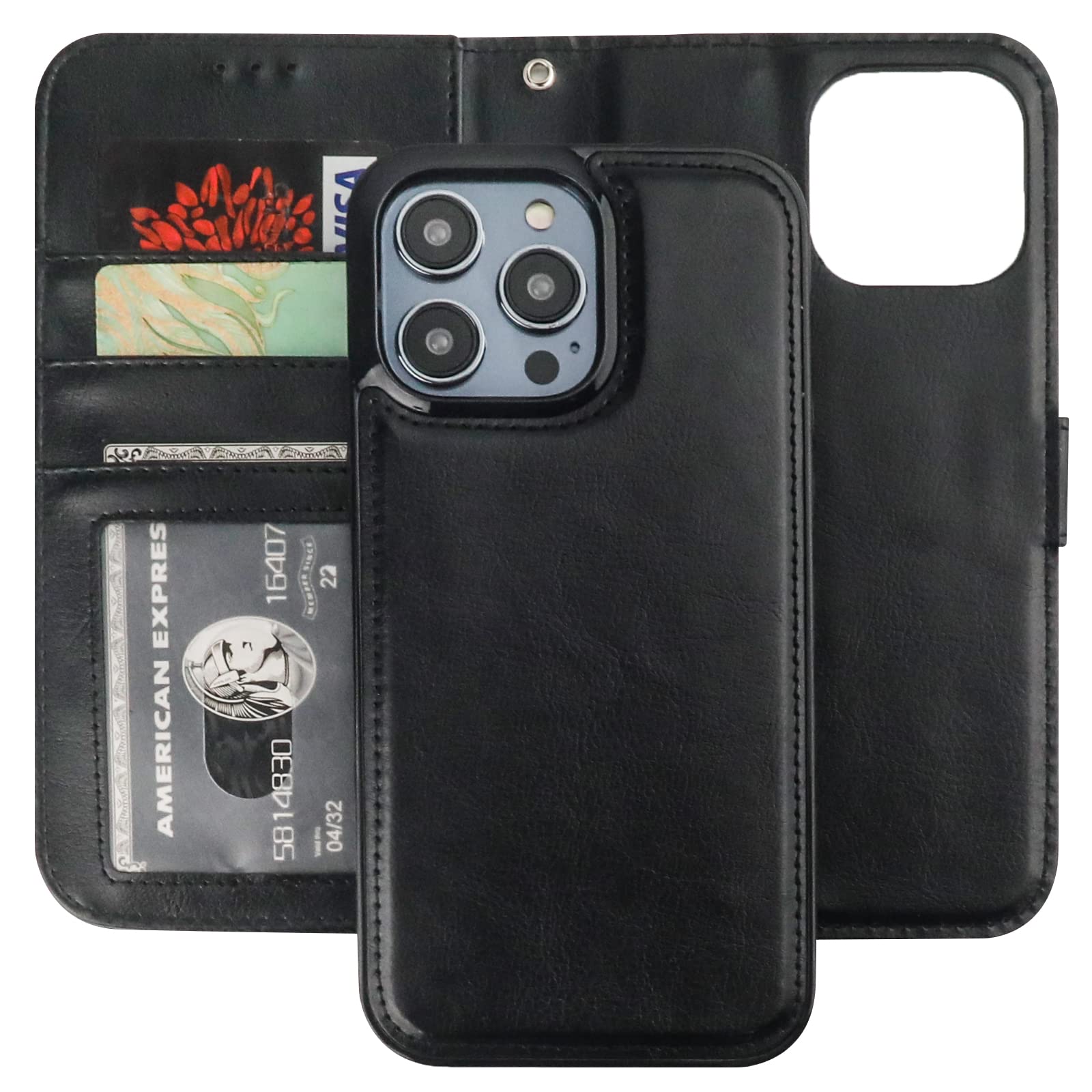 Bocasal Detachable Wallet Case for iPhone 14 Pro Max RFID Blocking Card Slots Holder Premium PU Leather Magnetic Kickstand Shockproof Wrist Strap