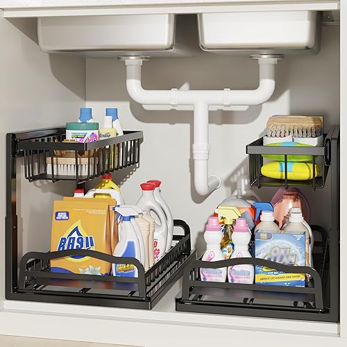 AceMining Under Sink Organizer, 2 Pack Pull-Out Under Cabinet Organizer,