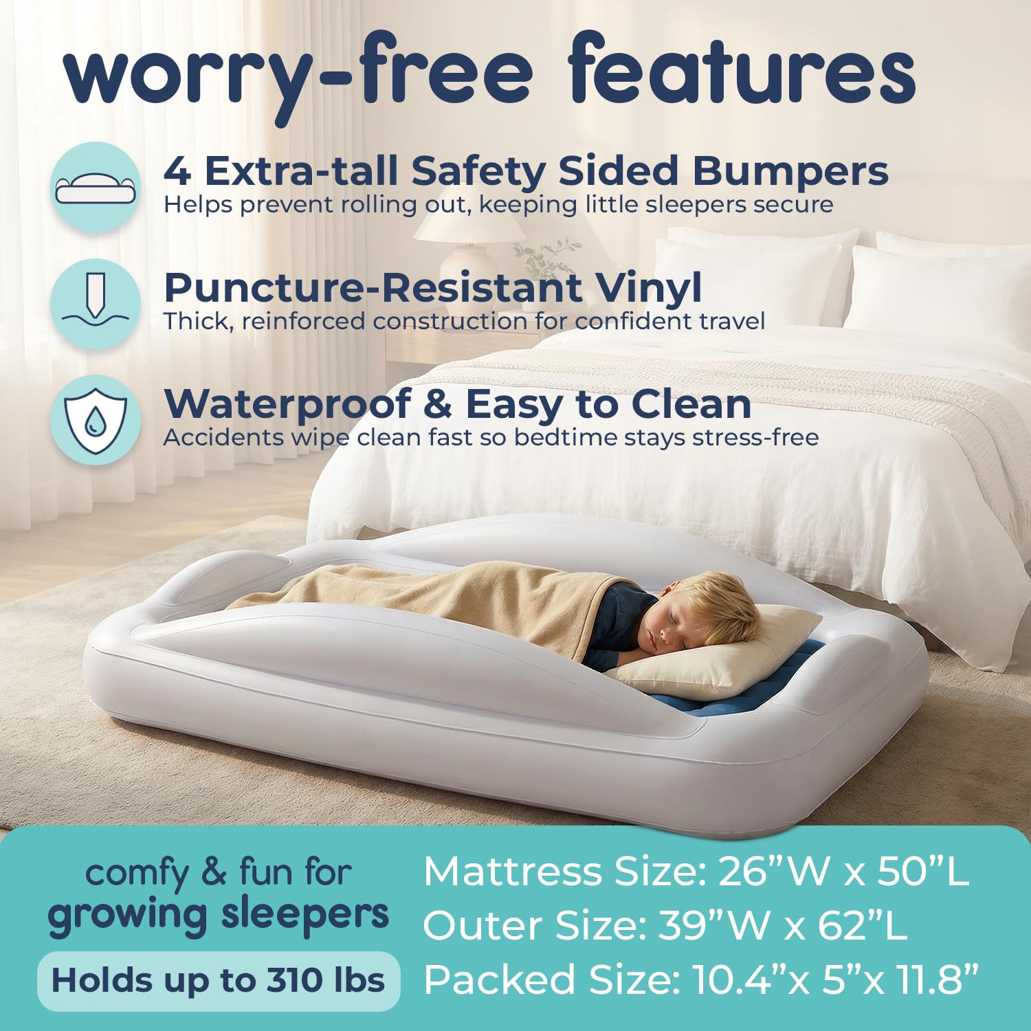Hiccapop Inflatable Toddler Bed with Safety Bumpers Kids Travel Bed Navy product thumbnail 4