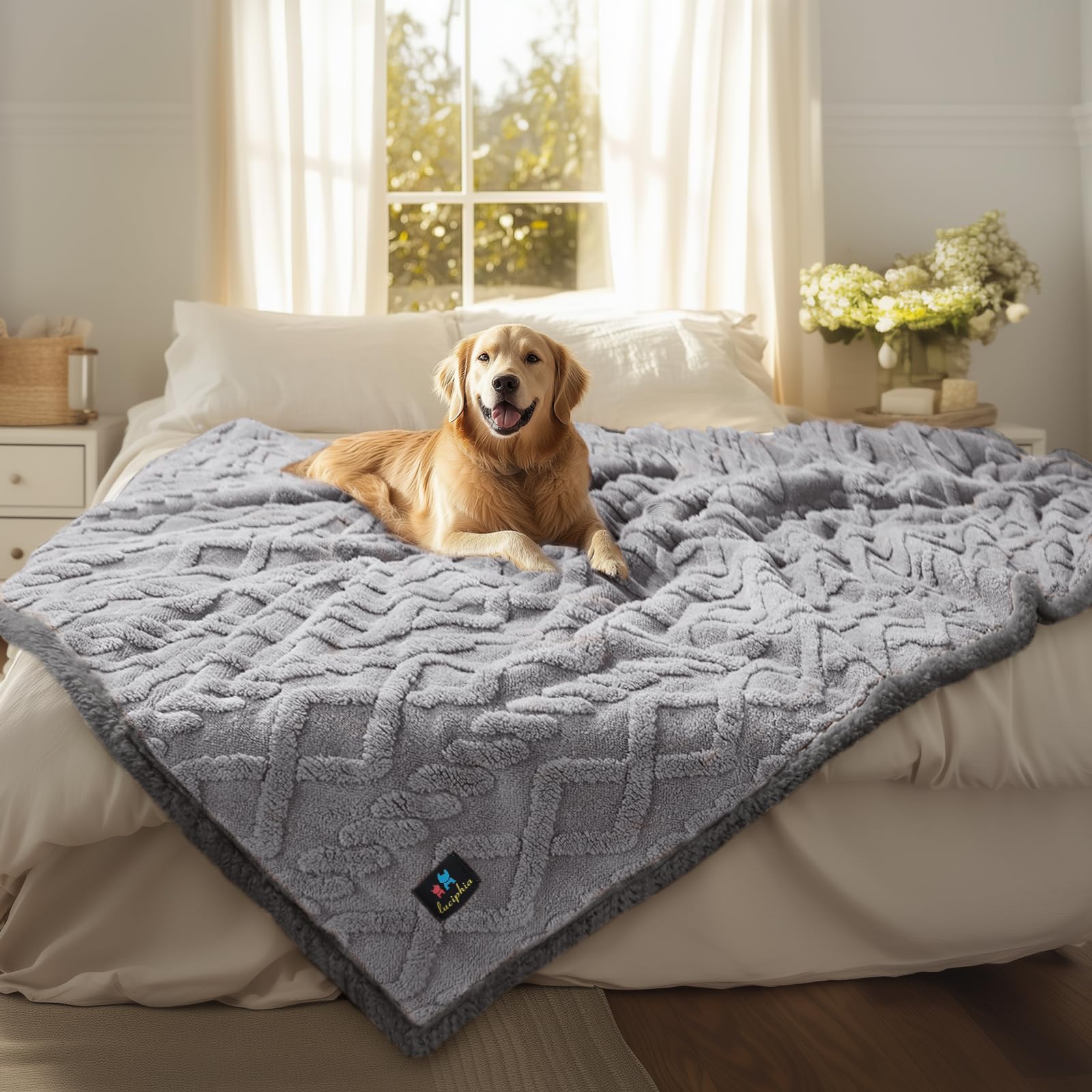 Waterproof Pet Blanket, Liquid Pee Proof Dog Blanket for Sofa Bed Couch, Reversible Sherpa Fleece Furniture Protector Cover for Small Medium Large Dogs Cats,Light Grey X-Large（85" x 57"） — image 1