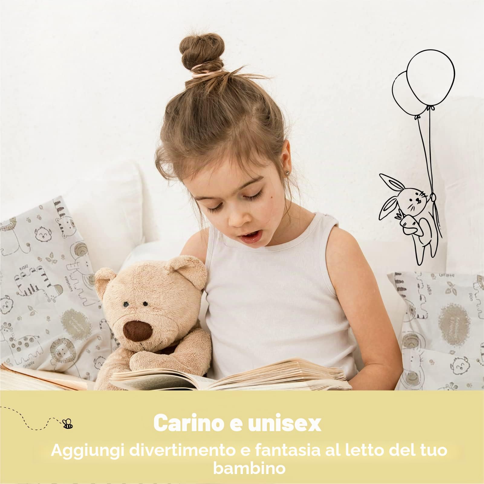 KeaSafari - Cuscino per bambini con federa, morbido cotone biologico, per dormire, lavabile, per bambini