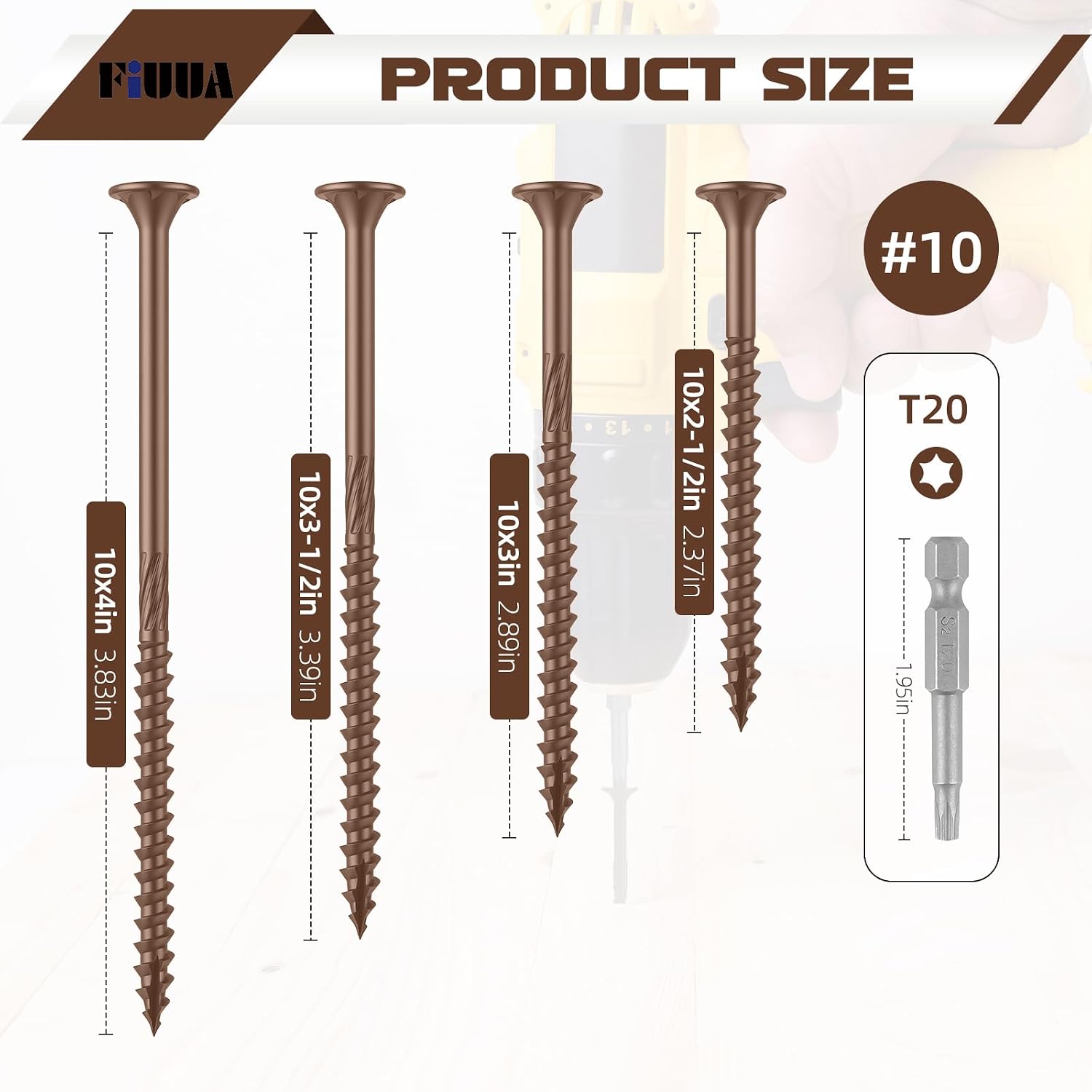 #10 x3 Deck Screws, 1LB Star Drive Wood Screws, 62 Pcs Rust Resistant Timber Screws for Timber/Log/Landscaping Wood, T25 Star Bit Included, Brown