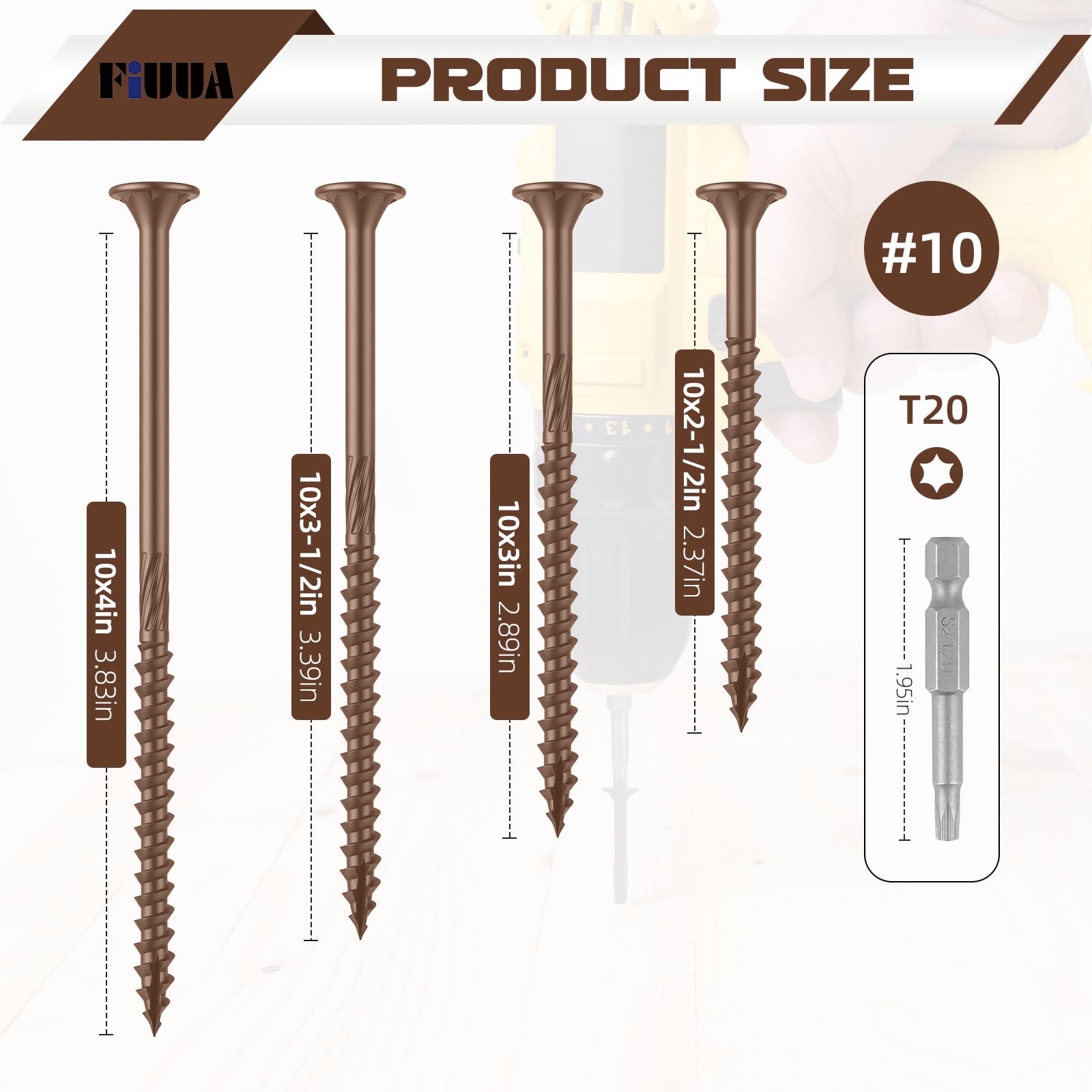 #10 tornillos de cubierta de 4 pulgadas, (106 piezas) 2 libras. Tornillos exteriores de madera, revestimiento epoxi resistente a la corrosión, bronce, broca de estrella T25, marrón, 5 libras