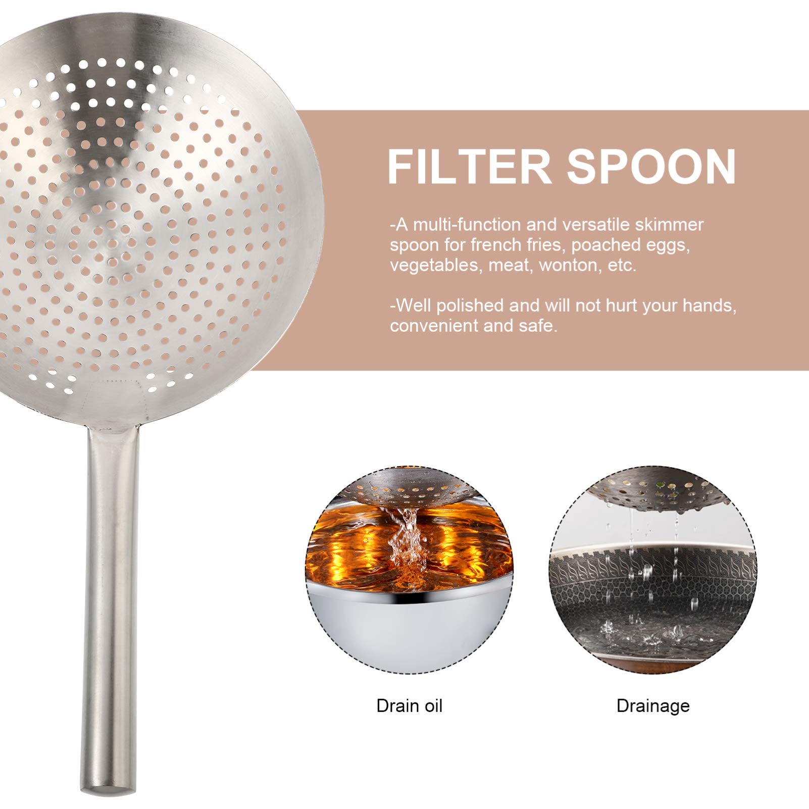 Housoutil Skimmer Küche Schaumlöffel Edelstahl Abseihlöffel Schaumkelle Ölfilter Löffel Schlitz Löffel Sieb Schöpflöffel Nudelsieb Mesh Sieb für Restaurant Hause Küche Hot Pot 28CM