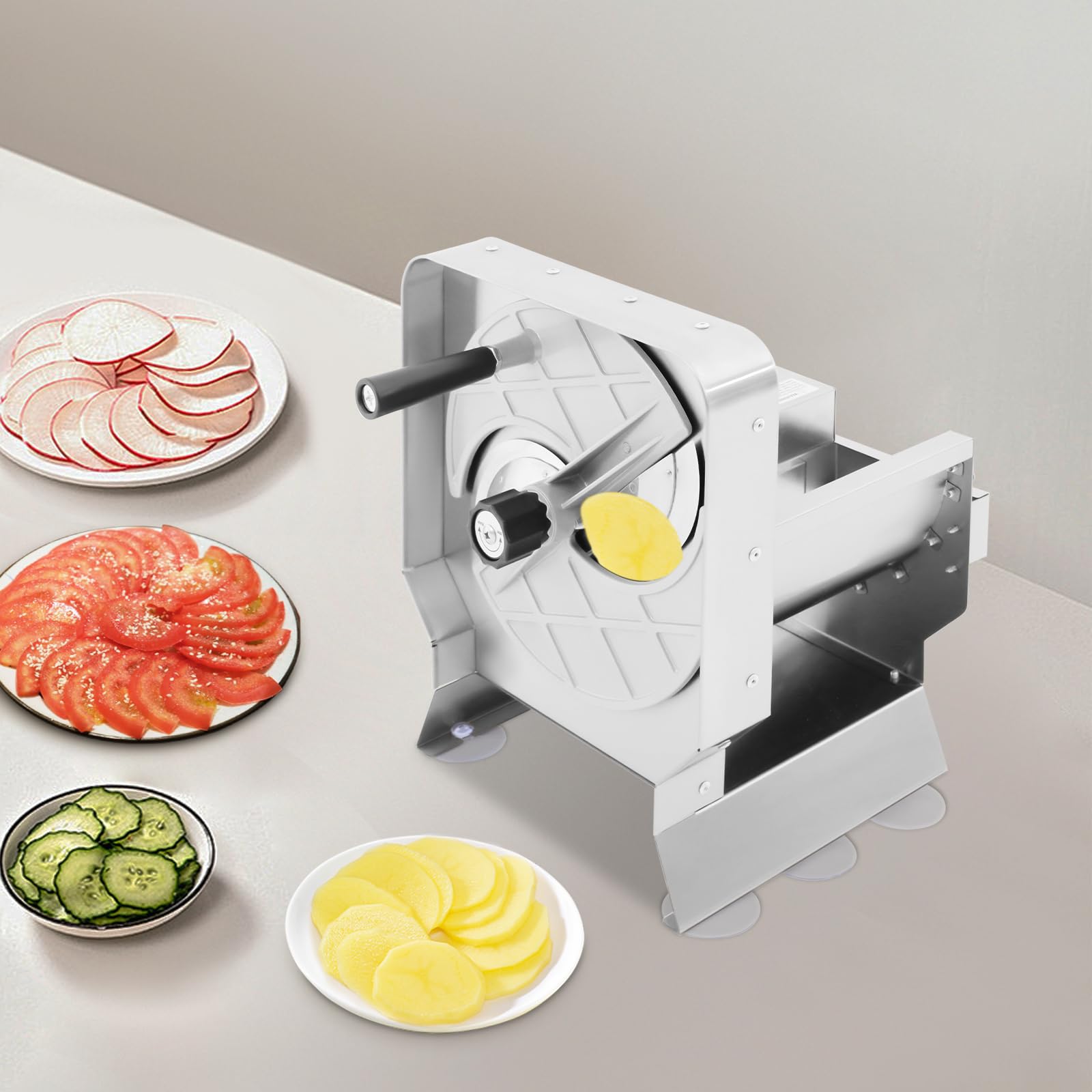 Affettatrice manuale per verdure e frutta, 1-10 mm di spessore (4R) | Affettatrice regolabile in acciaio inox per patate, arance, mele, cetrioli, limoni