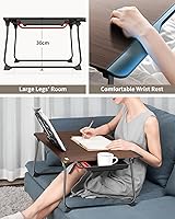 Vista 5 de Mesa para portátil para la cama, SAIJI - Mesa plegable extragrande para la cama con bandeja para desayuno, escritura, trabajo, juegos, dibujo