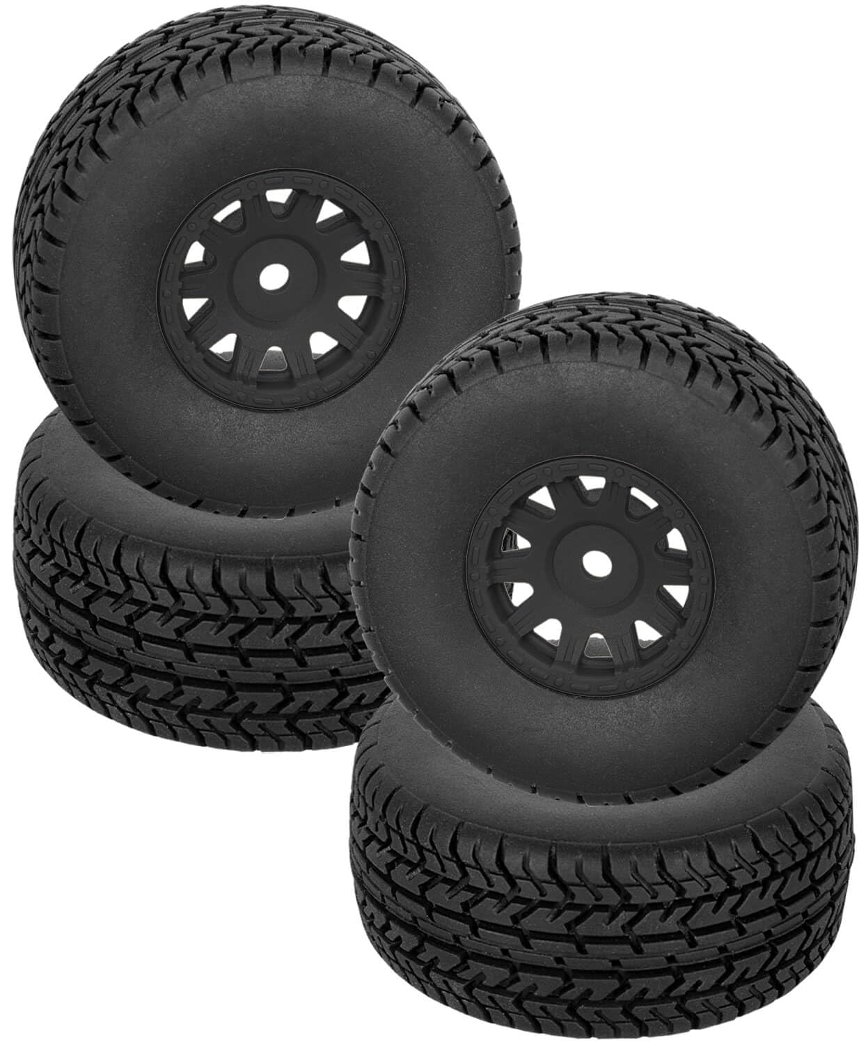 BRCatWPark RC Wheel Tires for 1/14 Mojave Grom,RC Front/Rear Wheel Rims & Rubber Tires,4pcs RC Drift Wheels and Tires Soft Tires,Black