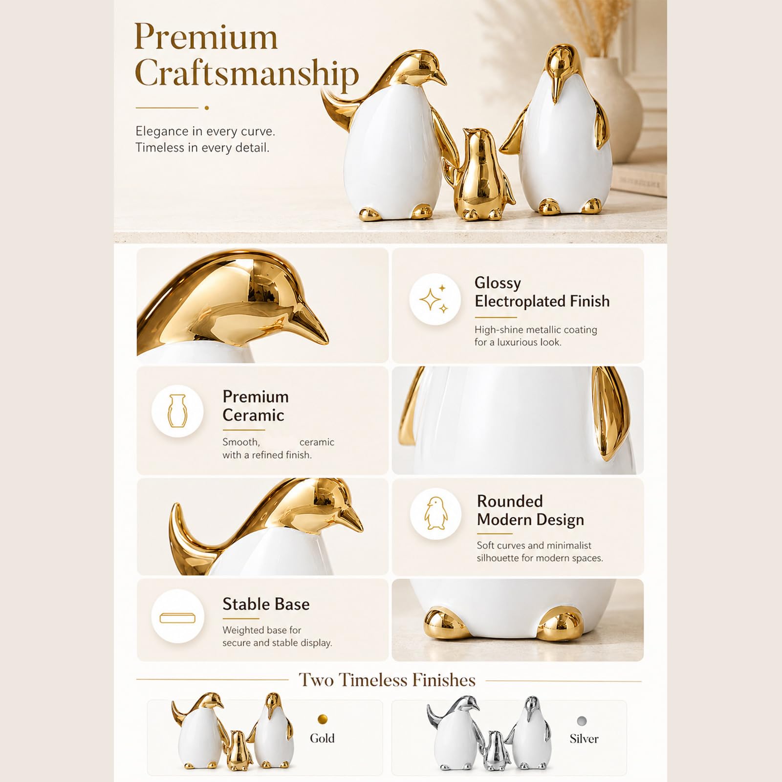 Cartoon Pinguine Skulptur Kollektion, 3-teilige Keramik Kunststatuen, zeitgenössische Dekorationen für Zuhause, Geschenk, Wohnzimmer Dekorationen