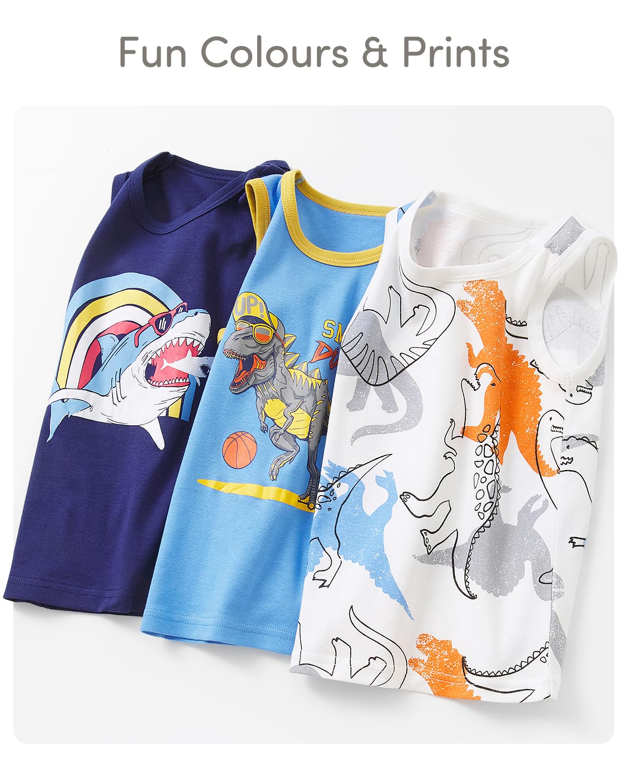 Adorel Débardeur Maillots de Corps Dinosaure Garçon Lot de 3 Basketball 7-8 Ans (Taille Fabricant: 150)