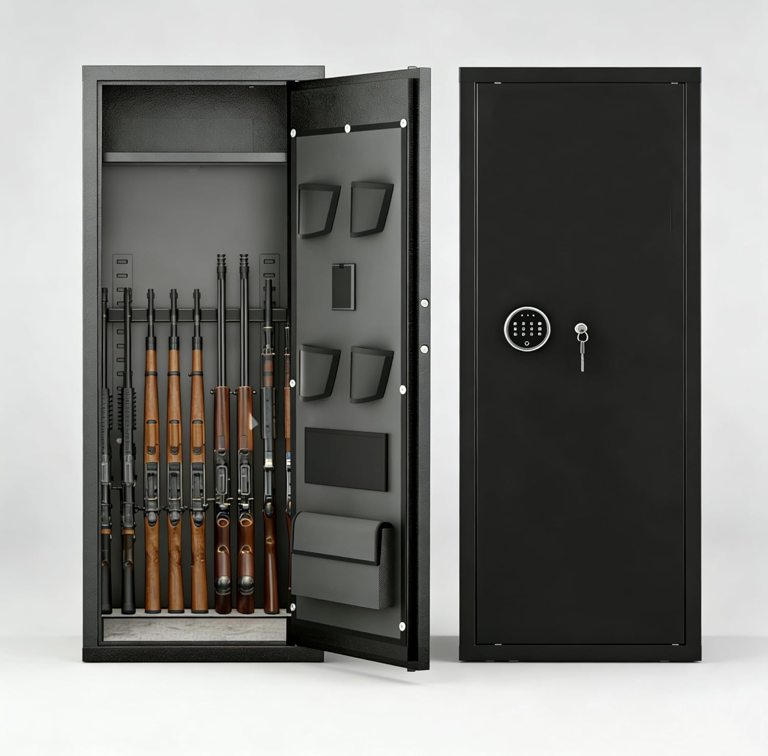 Bonusall 10-15 Gun Safe with Keyboard, Quick Access Rifle Gun Safe, Fireproof Gun Cabinet for Rifles with 4 Short Gun Pockets and Adjustable Rifle Rack for Home, Garage, Hunter Cabin- Black