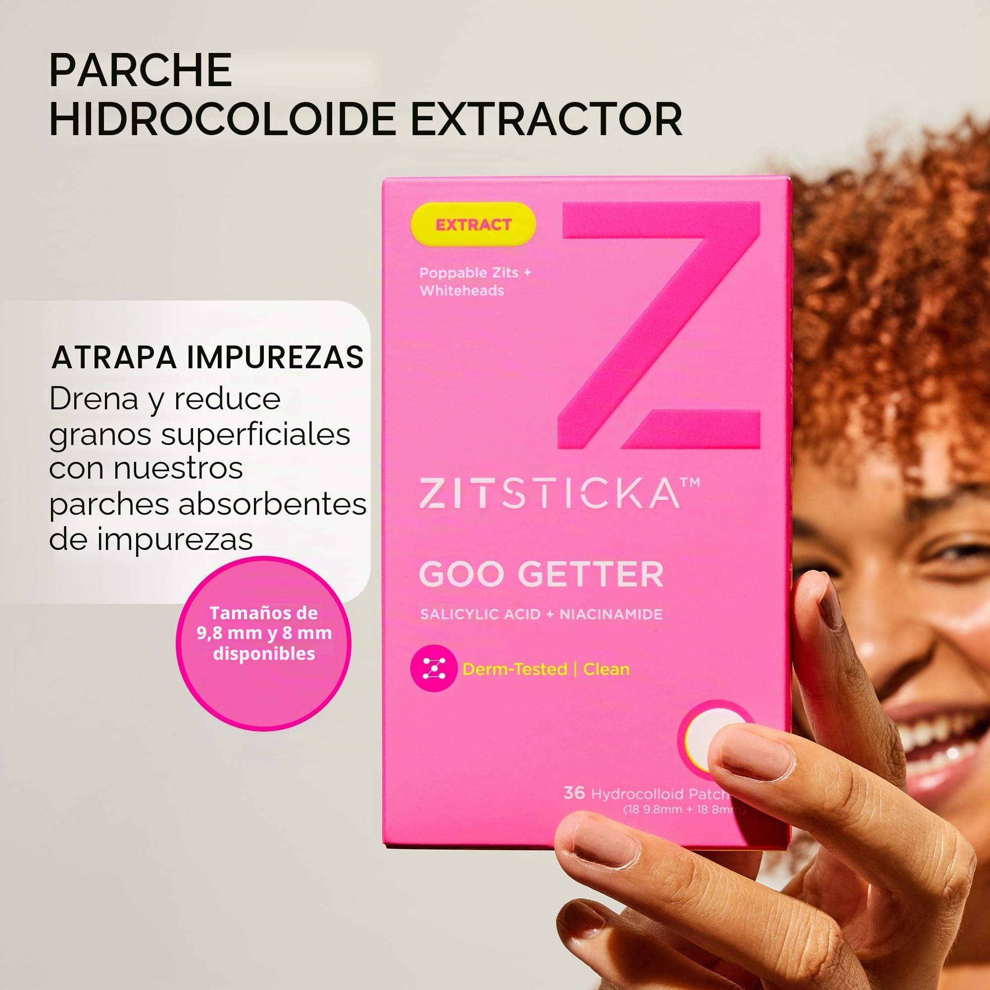 ZitSticka Parches de espinillas para cara y cuerpo, parches hidrocoloides para cubrir granos, parches de acné o calcomanías para puntos de acné, parche corporal (GOO GETTER 36 unidades)
