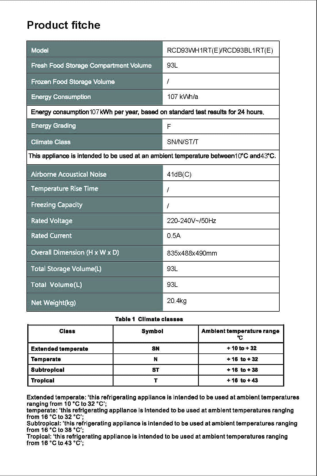 Buy COMFEE' RCD93BL1RT(E) Under Counter Fridge Only, 93L Retro