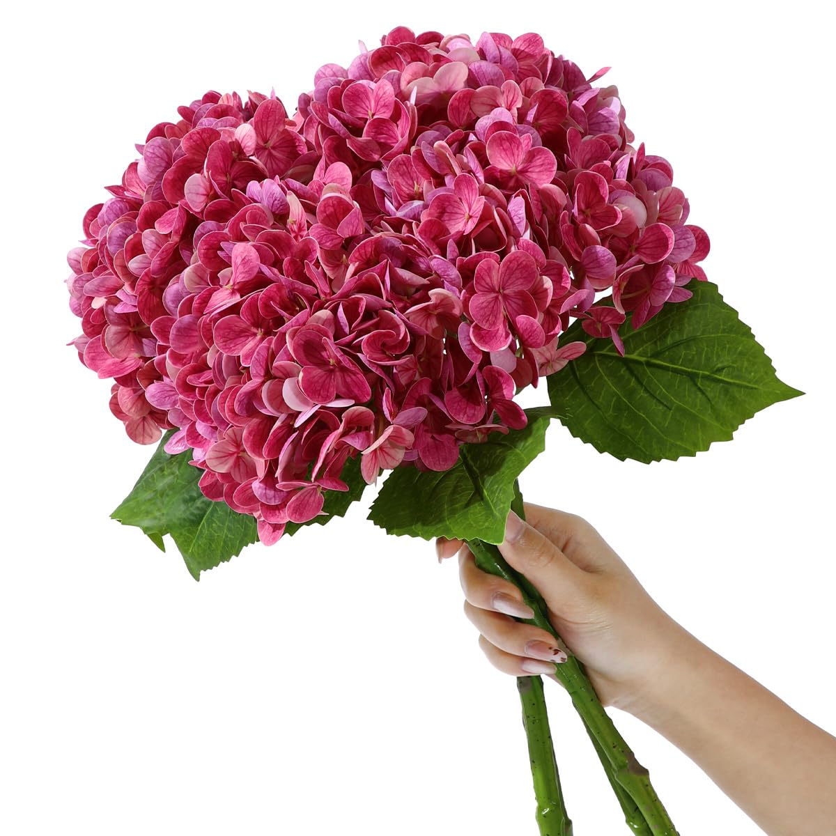 Hortensia artificiel rose rouge en latex réaliste pour décoration de table | Lot de 4 grandes fleurs