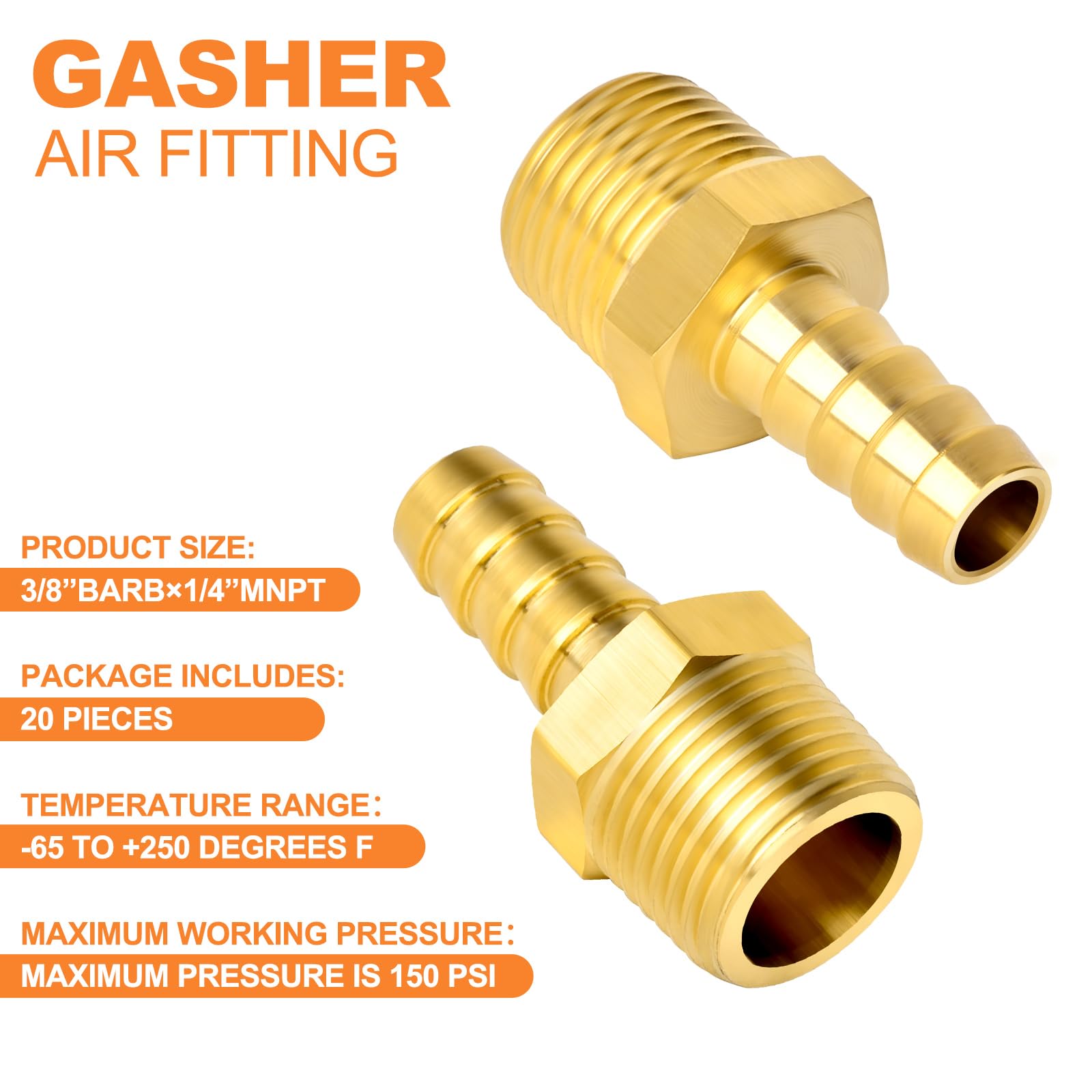 Produktbild von GASHER 10 Stück Luftschlauch-Fittings – 10 Mm Barb X 1/4" BSP Messing-Adapter Mit 10 Schlauchschellen