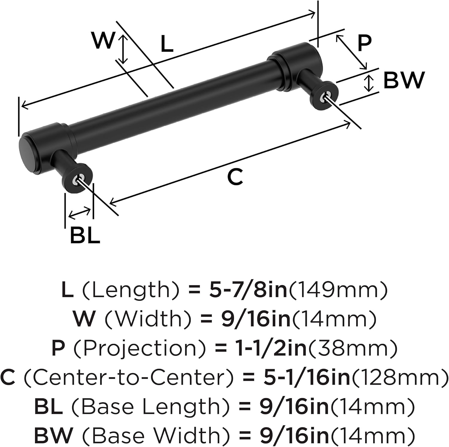 Amerock Faircrest 5-1/16 inch (128mm) Center-to-Center Matte Black Cabinet Pull, BP37464MB