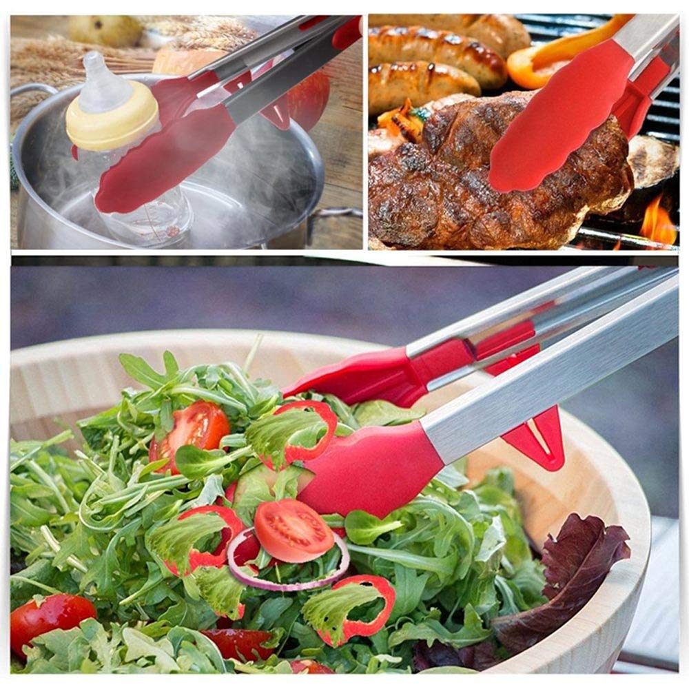 MRKU Pinzas de Cocina de Acero Inoxidable Resistentes a Altas temperaturas para Barbacoa con Cabezal de Silicona
