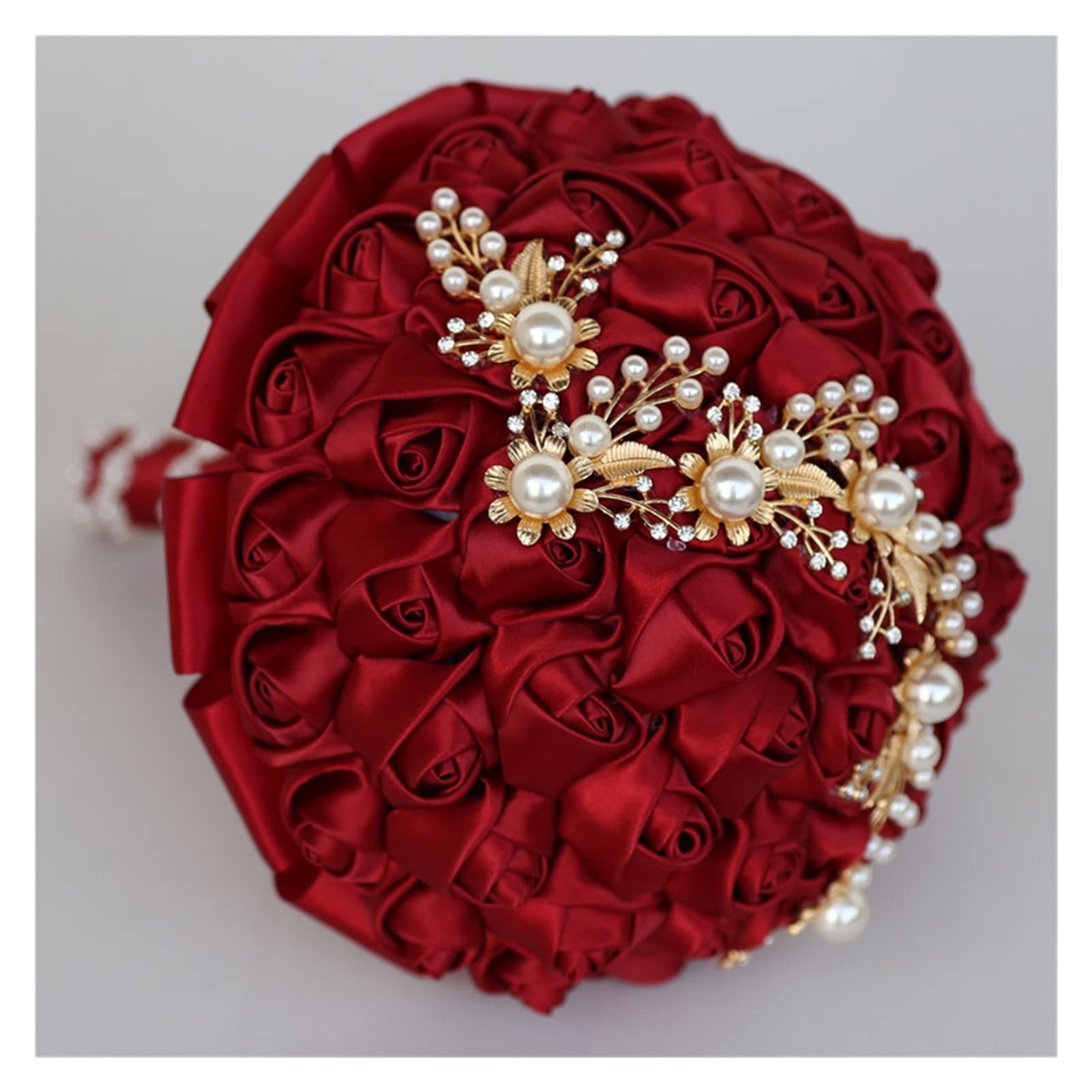 Ramo de Bodas Hechas a Mano Pearls Brooch Bouquet Accesorios de Boda Bouquet Flores de Boda Bridal Bouquets (Color : 15cm Wine Red)