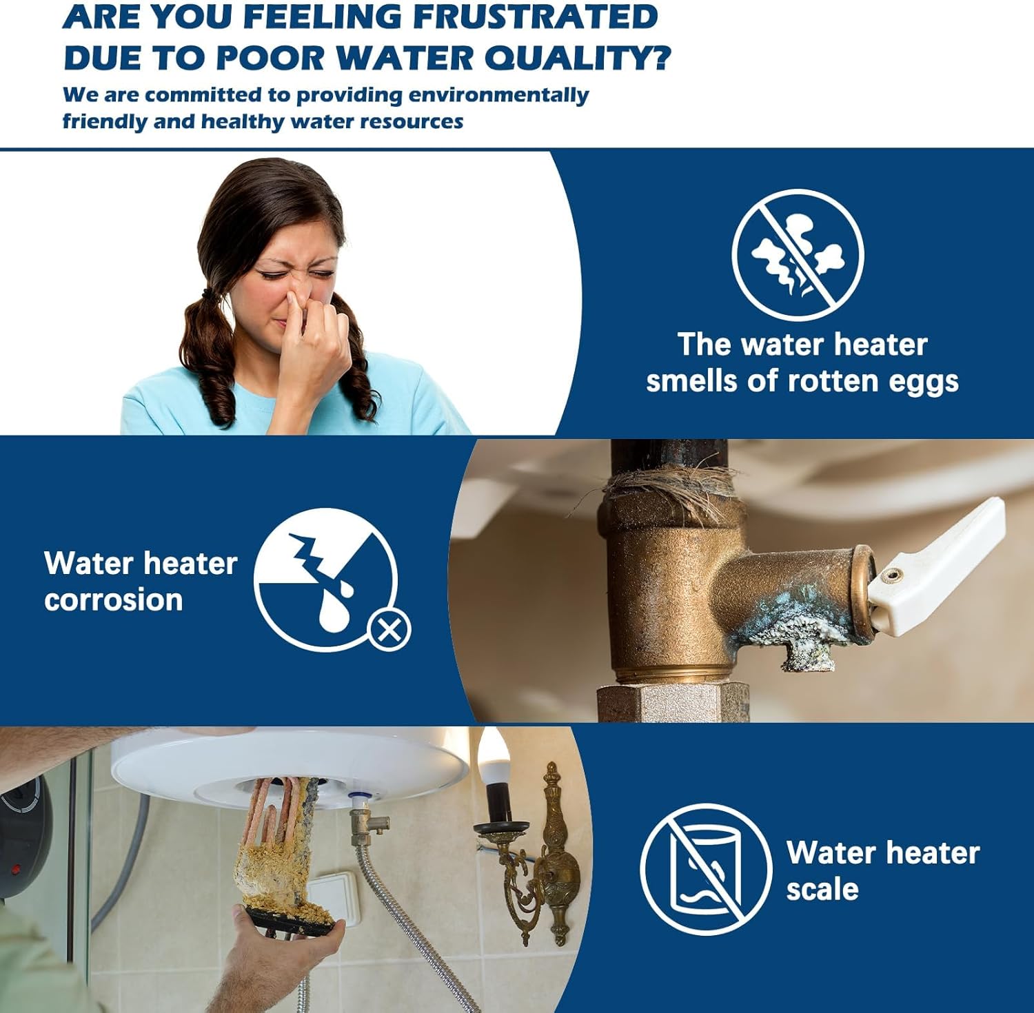 Powered Anode Rod for Water Heater 40-89 Gallon Tank,Electrical Anode Rod Made of Titanium Eliminates Rotten Egg Smell within 24 hours,Rnti-Rust and Reduces Limescale,Easy Installation Design