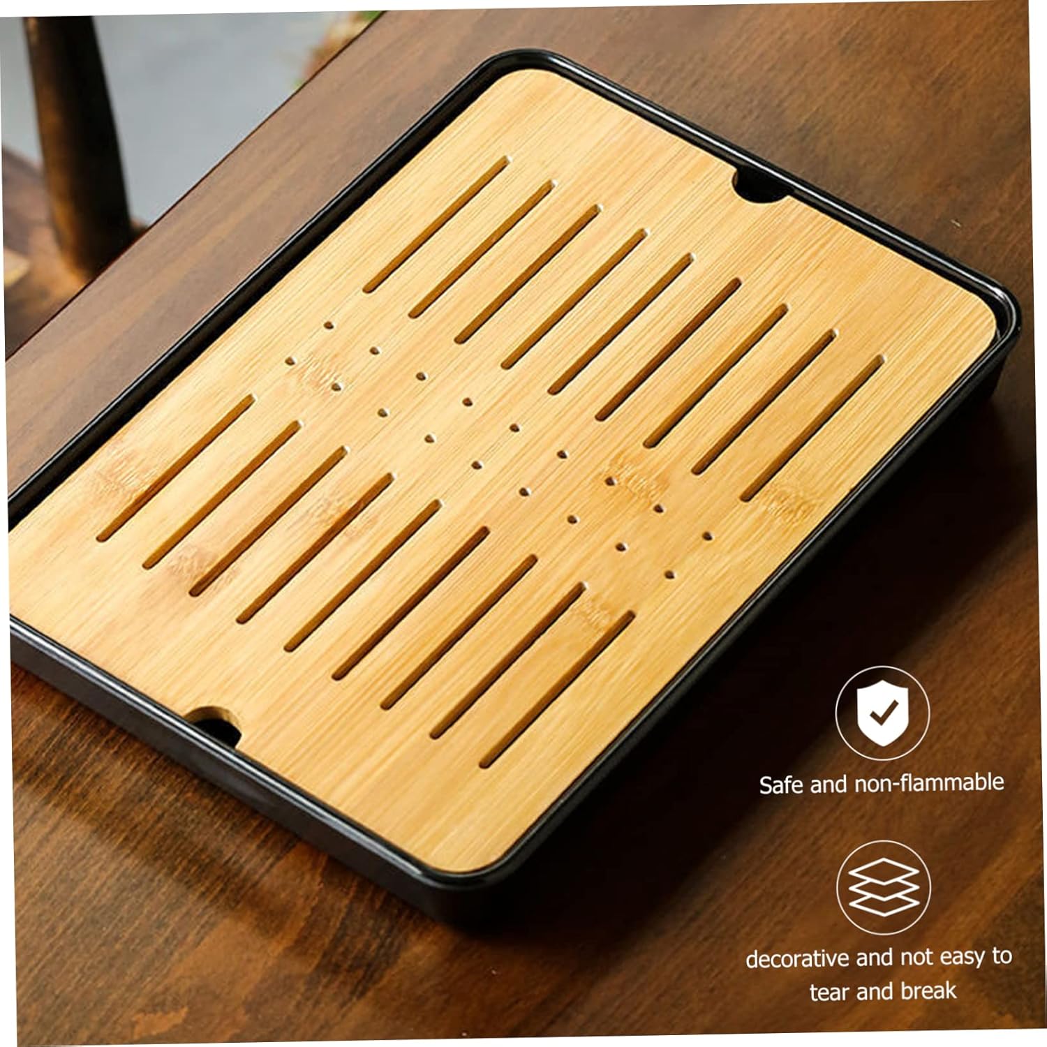 Zerodeko Bamboo Drain Tray Versatile Japanese Style Draining Dish for Kitchen Multi-use Rectangular Tray for Food Storage Fruits Snacks and Tea Accessories Easy to Clean and Design