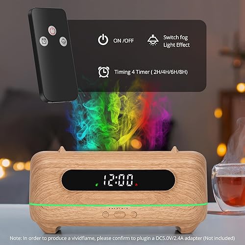 Miniatura 4 de Difusor de aromaterapia con efecto de llama con reloj despertador, humidificador ultrasónico de aceite esencial de 8.5 fl oz, temporizador de 4