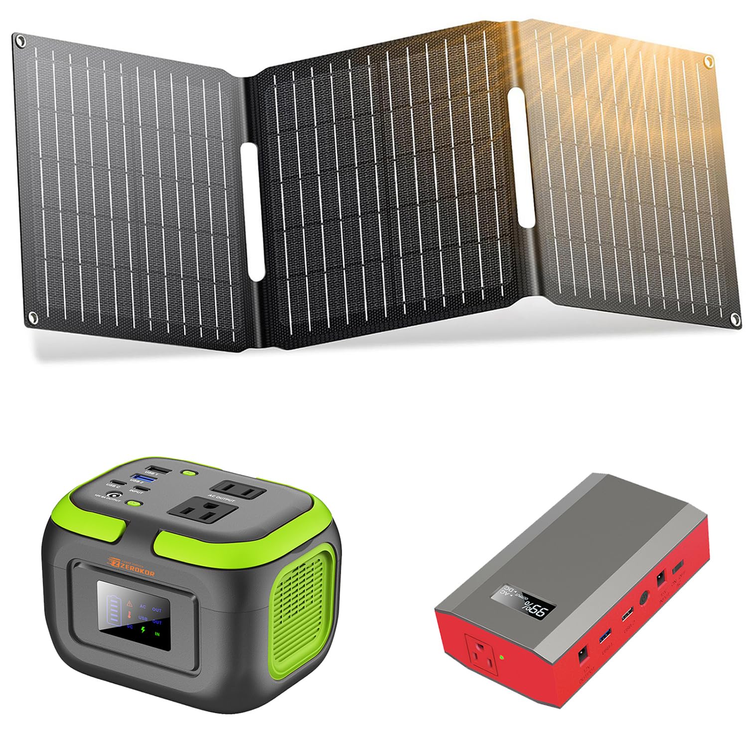 Portable Solar Power Station with Foldable Solar Panel 30W 110V 120W AC Outlet Solar Power Bank Generator with