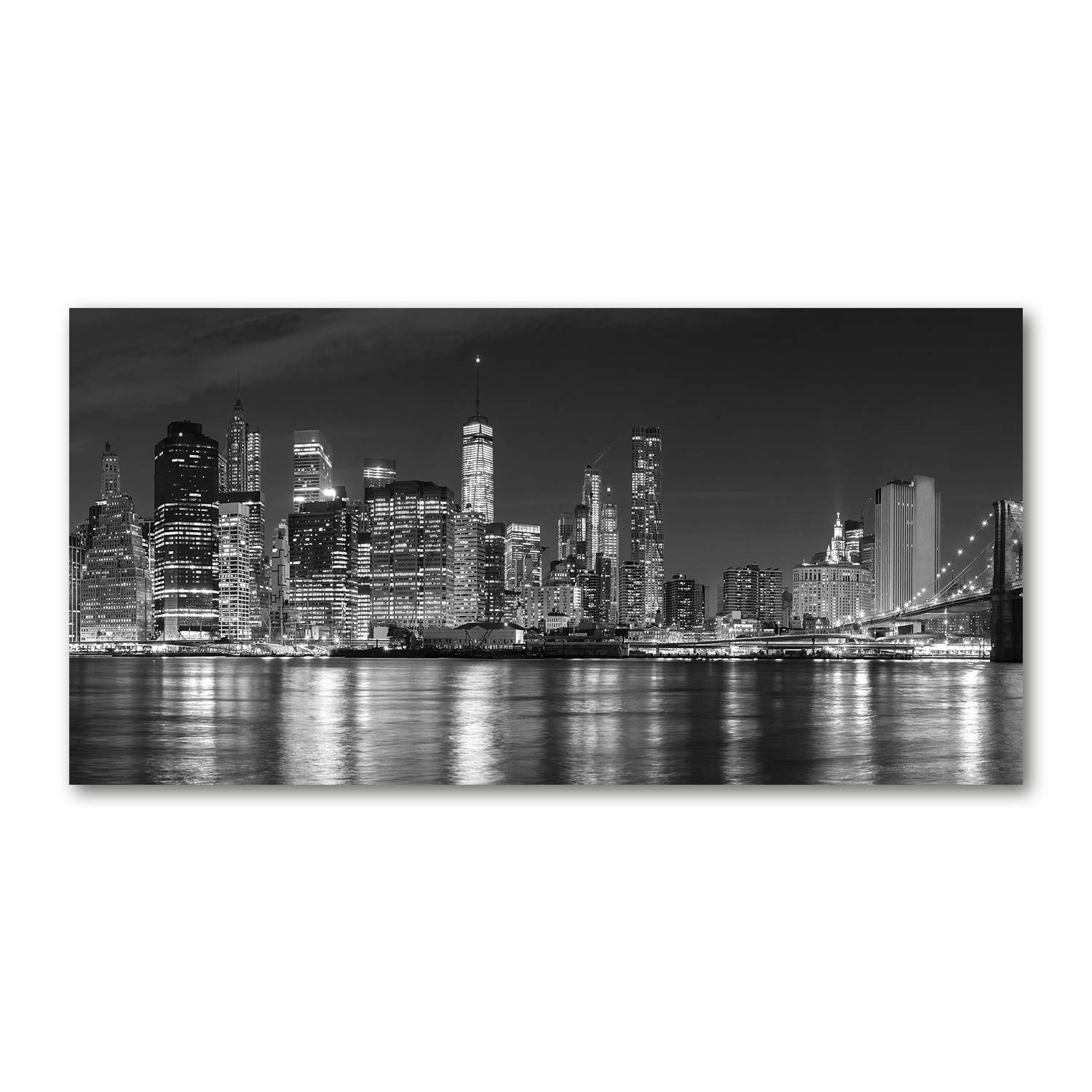 Tableau Manhattan De Nuit noir et blanc sur verre 120x60 cm panoramique