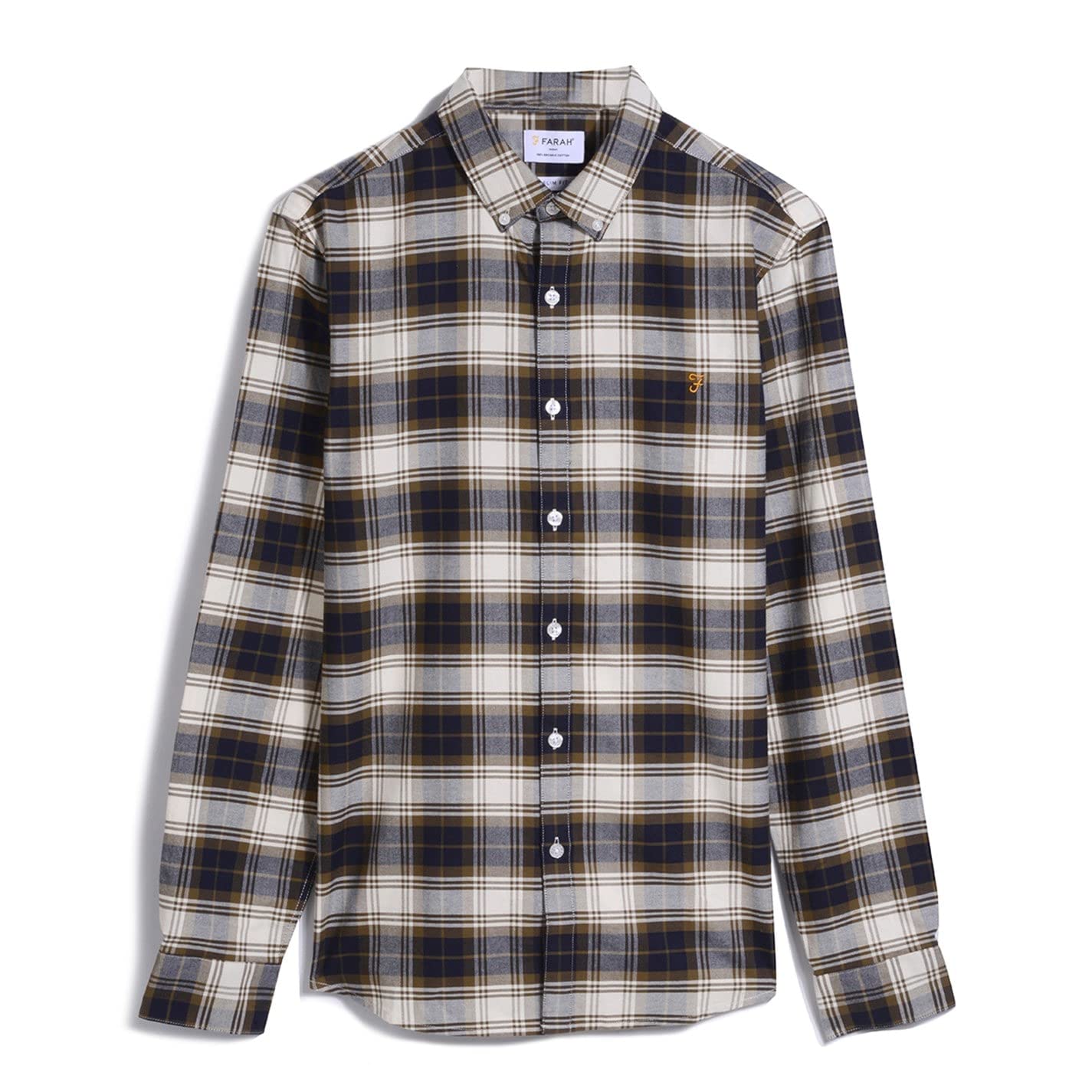 Farah Mens Checked Shirt Long Sleeve Collared Green Khaki S