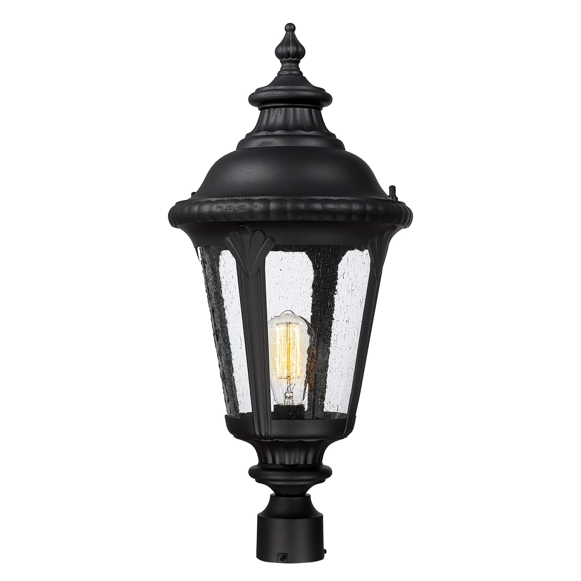 Emliviar 25 Inch Outdoor Post Light for House, Vintage Exterior Pole Lantern Light Fixture, Black Finish with Seeded Glass Shade, XE265P BK