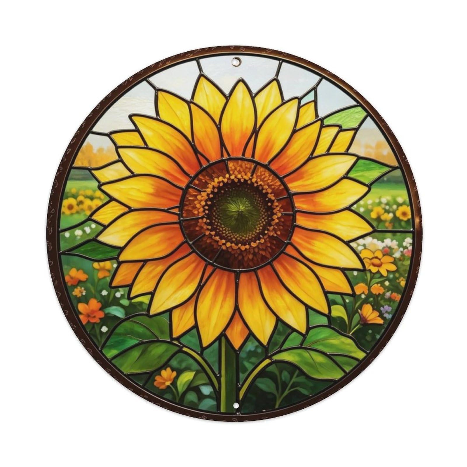 Stained Glass Country Sunflower Metal Tin Sign Plaque