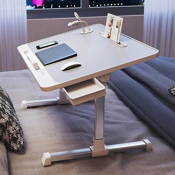 McStorey Premium Katlanabilir Laptop Masası, LED Aydınlatmalı USB Fanlı Dizüstü Bilgisayar Sehpası, Yükseklik ve Açı Ayarlı, Tablet ve Kitap Standlı, Çekmeceli 60x40 cm Gri