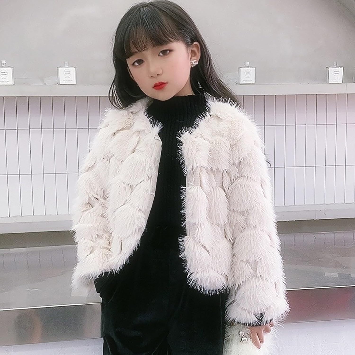 2-12 Years Kids Baby Girls Long Sleeve Furry Coat Faux Fur Coat Jacket Winter Thick Warm Fleece Coat Outwear