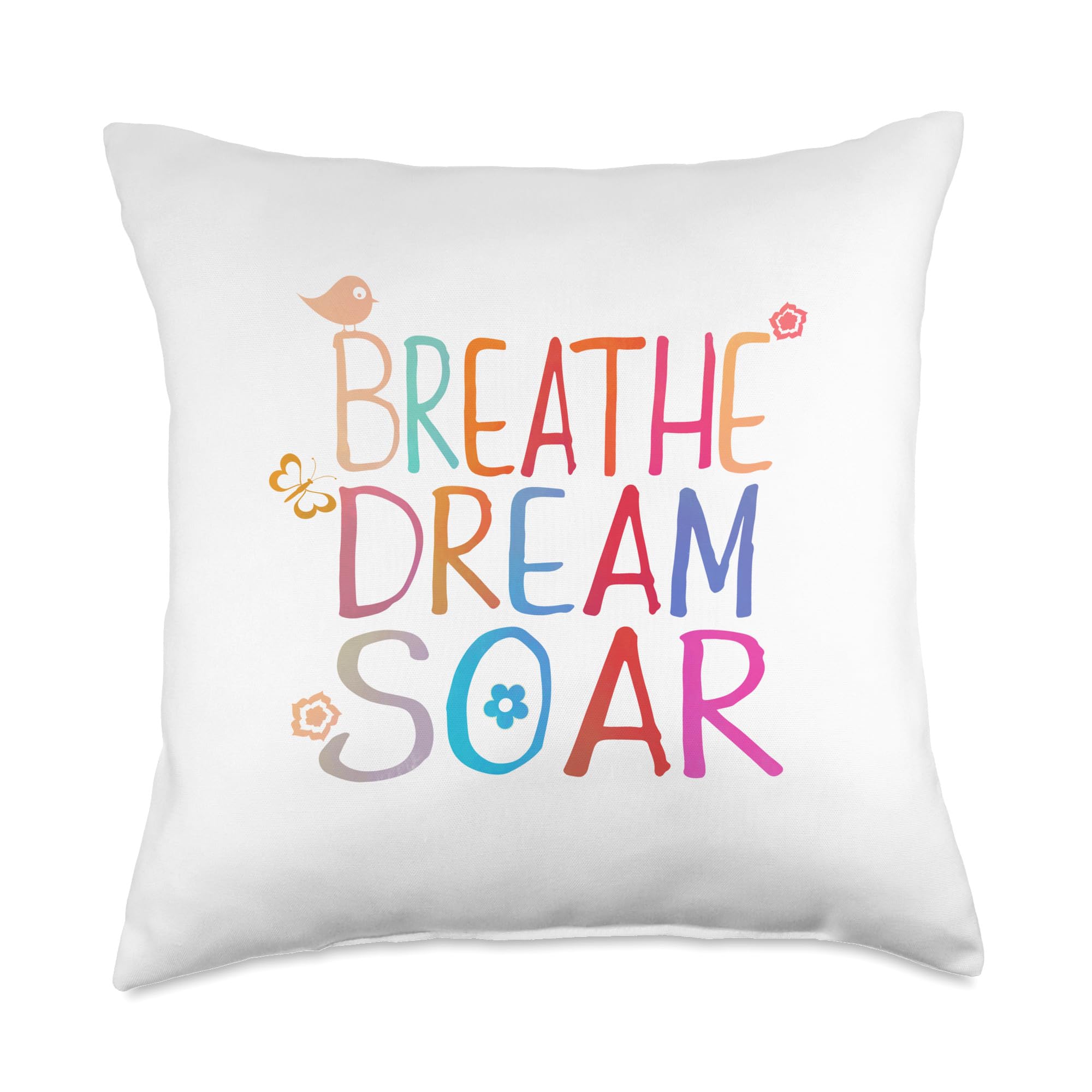 Super Girl CasualBreathe. Dream.Soar. Inspirational Message Throw Pillow, 18x18, Multicolor