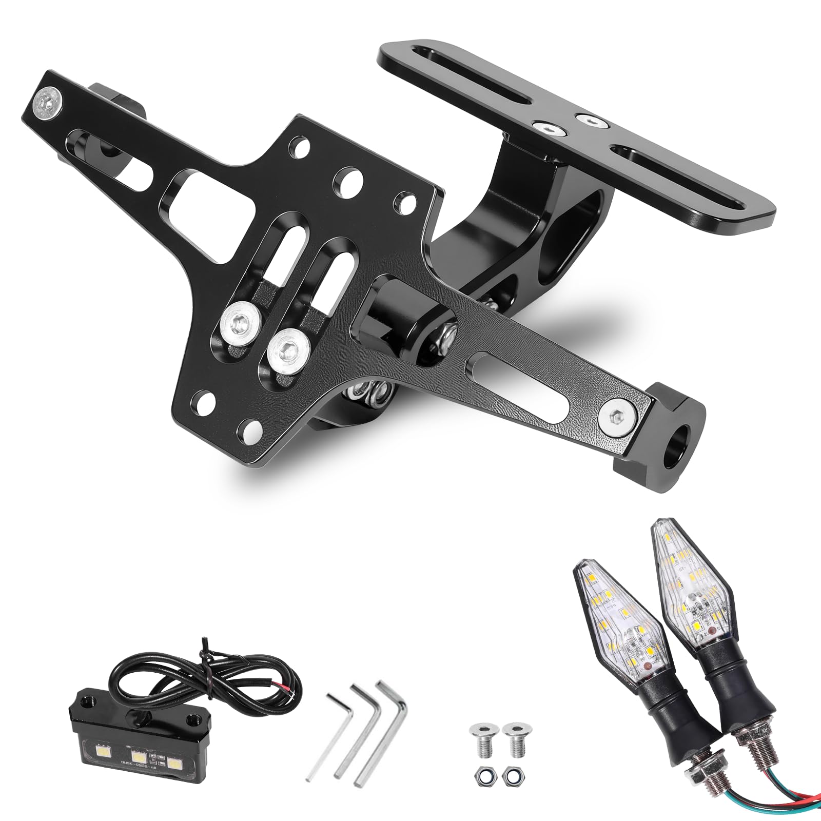 MDPROMCP Universal Adjustable Motorcycle License Plate Holder Fender Eliminator Kit With 2 Turn Signals