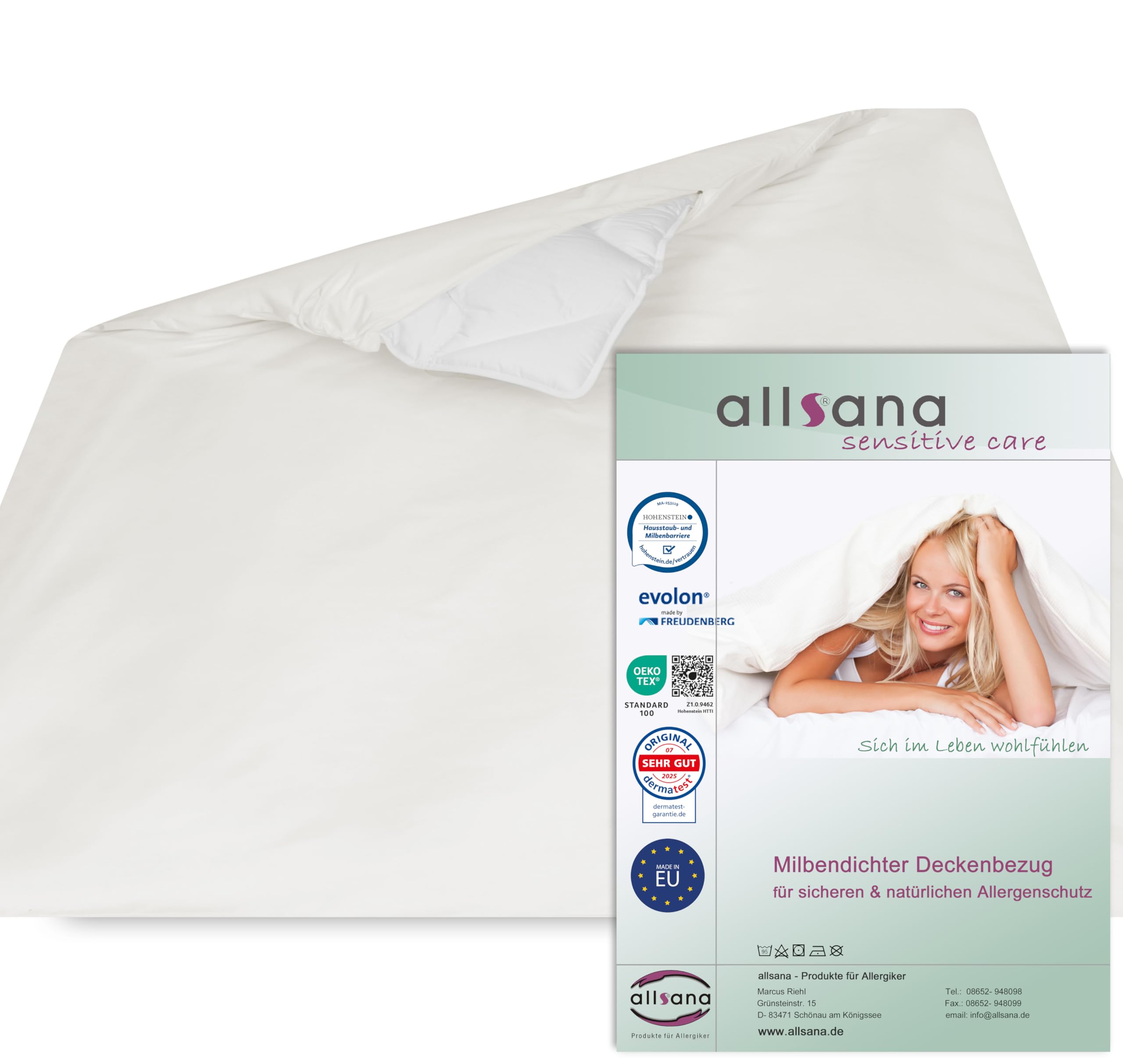 Allsana Allergiker Deckenbezug 200x220 cm | Allergie Bettwäsche | Anti Milben Encasing | Milbenschutz für Hausstauballergiker | allergendichter Bettdecken Zwischenbezug | Hohenstein Zertifiziert