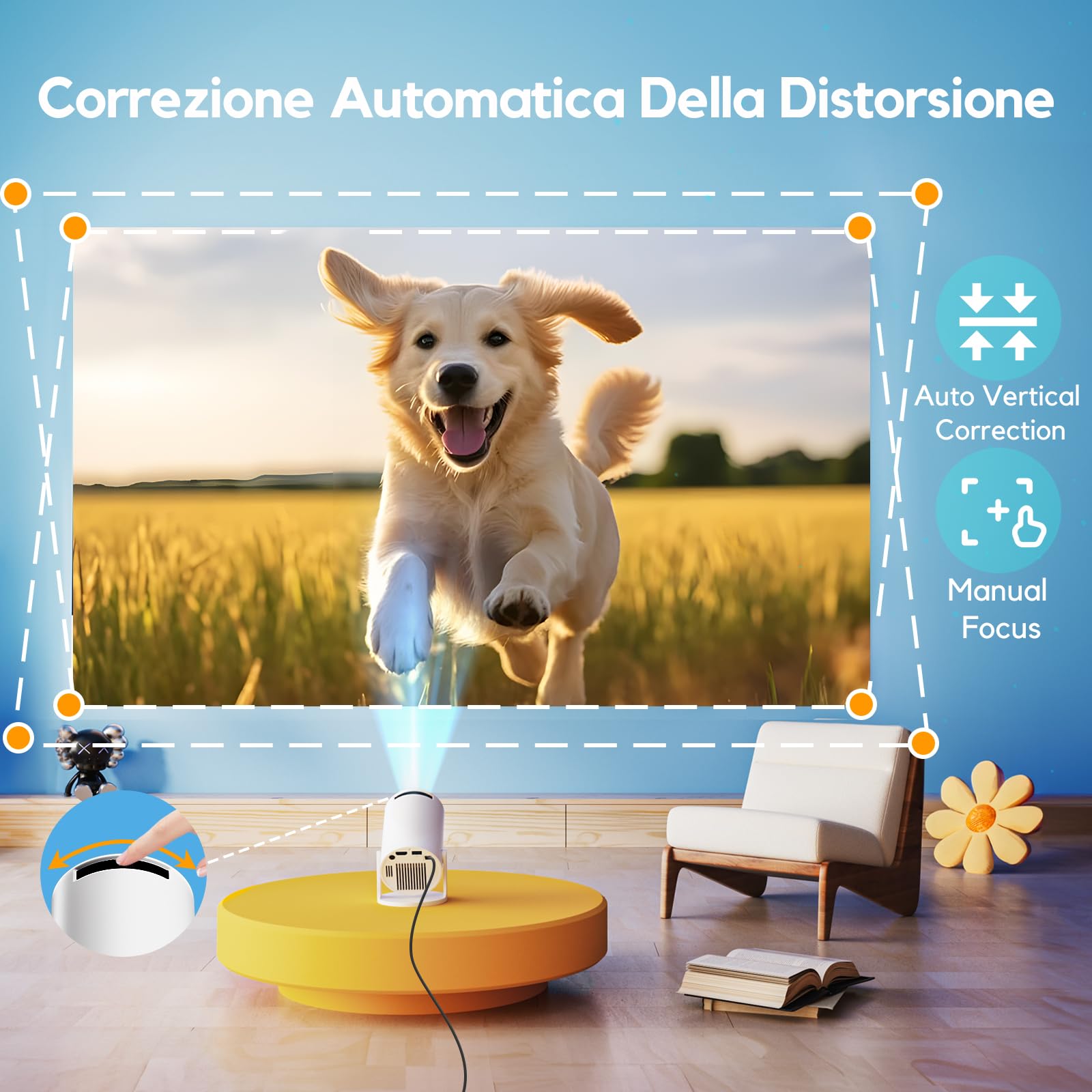 AKIYO O2 Proiettore Portatile 18000 Lumens 4K 1080P Auto Keystone WiFi 6 BT5.4 Rotabile 180° Dual Control HDMI