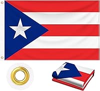 Vista 1 de Bandera de Puerto Rico 3x5 pies al aire libre, tela de poliéster 210D resistente Estrella bordada y cuatro hileras de costura en los extremos