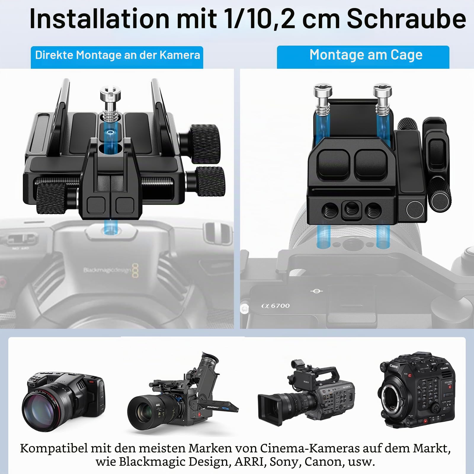 SIRUI Montagehalterung SSD Mount Bracket, Universeller SSD-Halter mit Kaltverschluss und USB-C-Kabelklemme, kompatibel mit Samsung T7/T5, für SSD, für Z Cam E2, AM-ST9