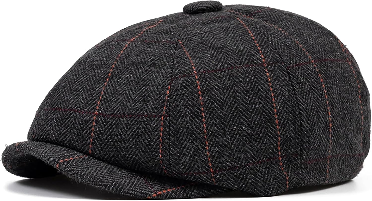 Men's 8 Panel Wool Blend Newsboy Hats Classic Vintage Gatsby Lvy Cabbie Hat Flat Beret Cap